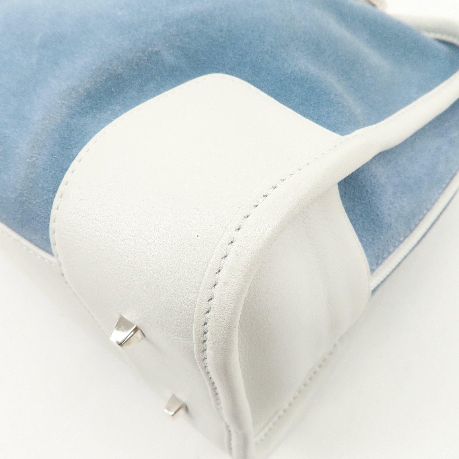LOEWE Anagram Suede Leather Amazona 27 Hand Bag White Blue Used