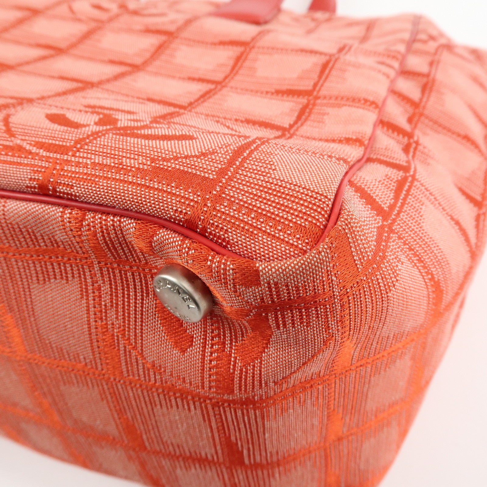 CHANEL New Travel Line Nylon Jacquard Leather Tote Bag Red A15991 Used