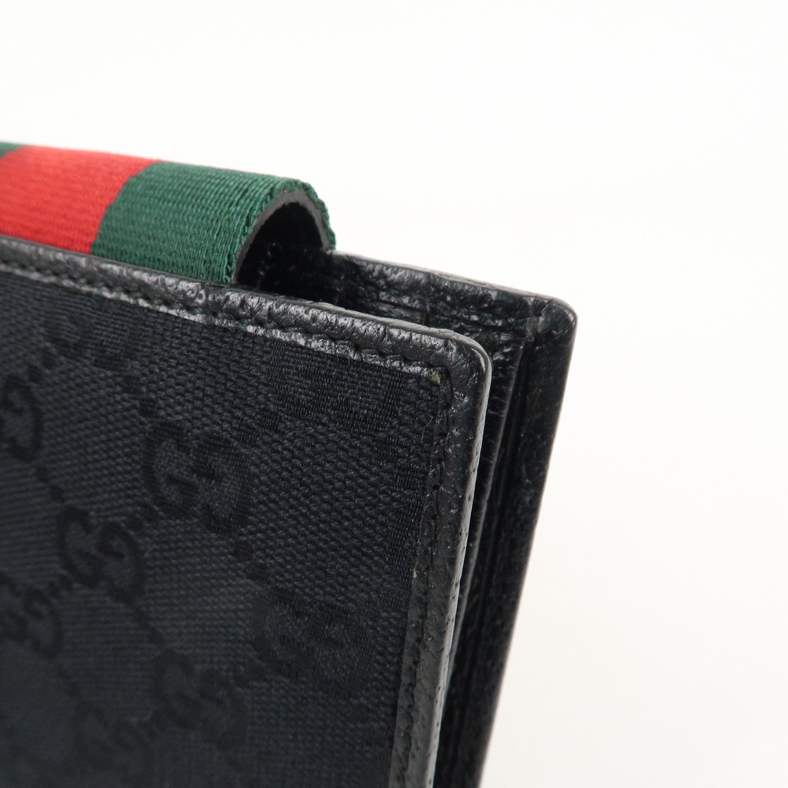 GUCCI Sherry GG Canvas Leather Bifold Wallet Black 181669