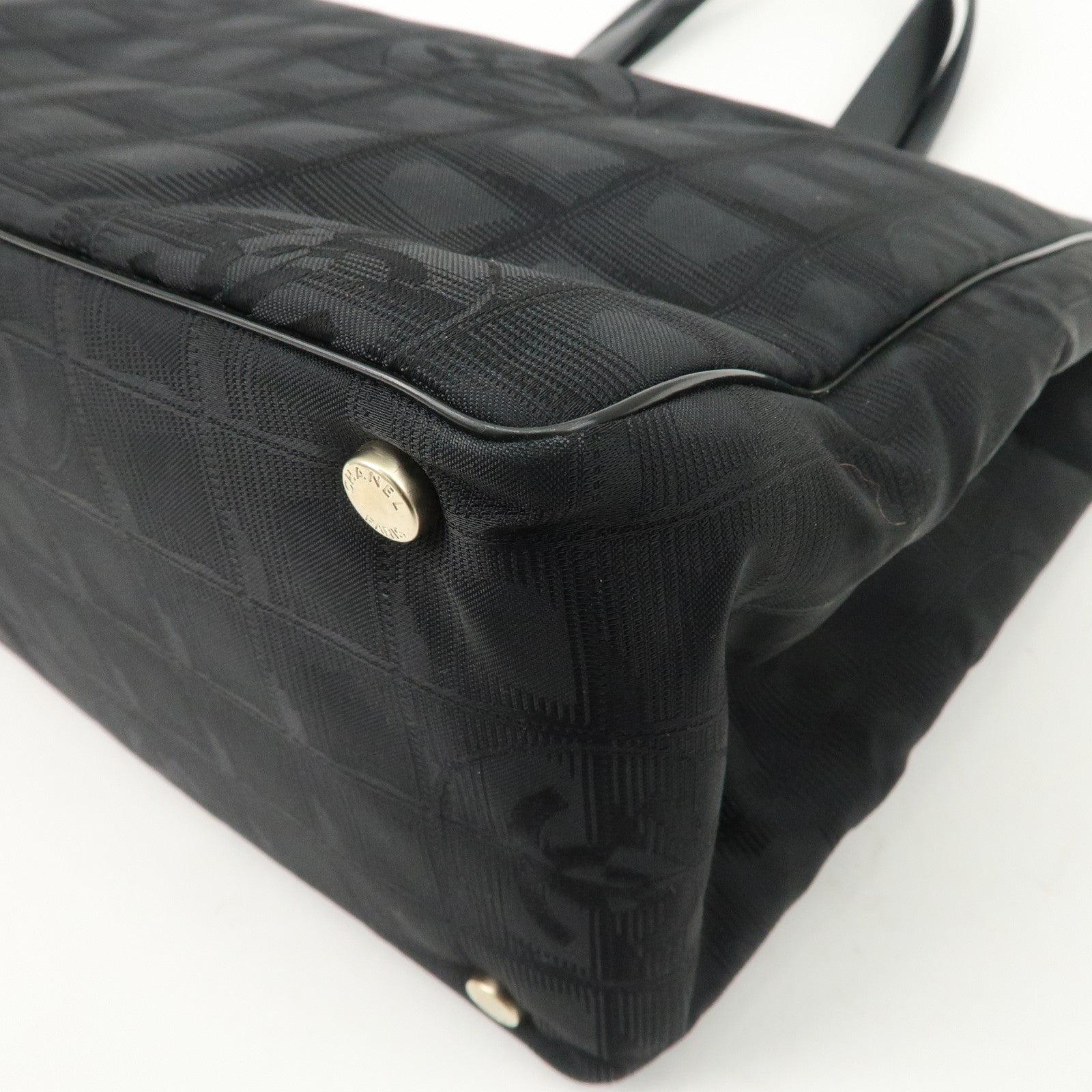 CHANEL New Travel Line Nylon Jacquard Leather Tote Bag A15991 Used