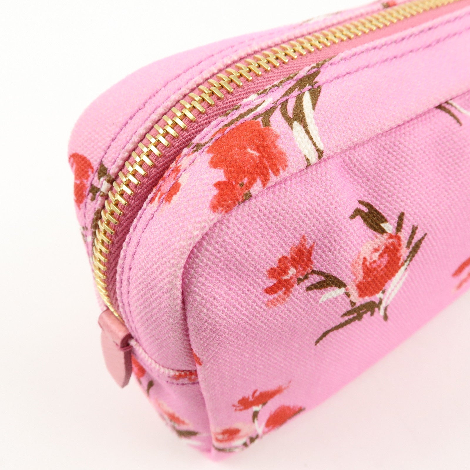 PRADA Canapa Canvas Leather Cosmetic Pouch Flower 1NA021 Pink