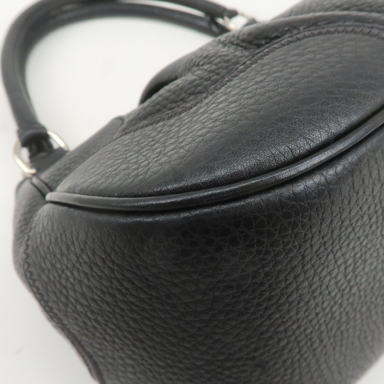 PRADA Leather Shoulder Bag Black Silver Hardware