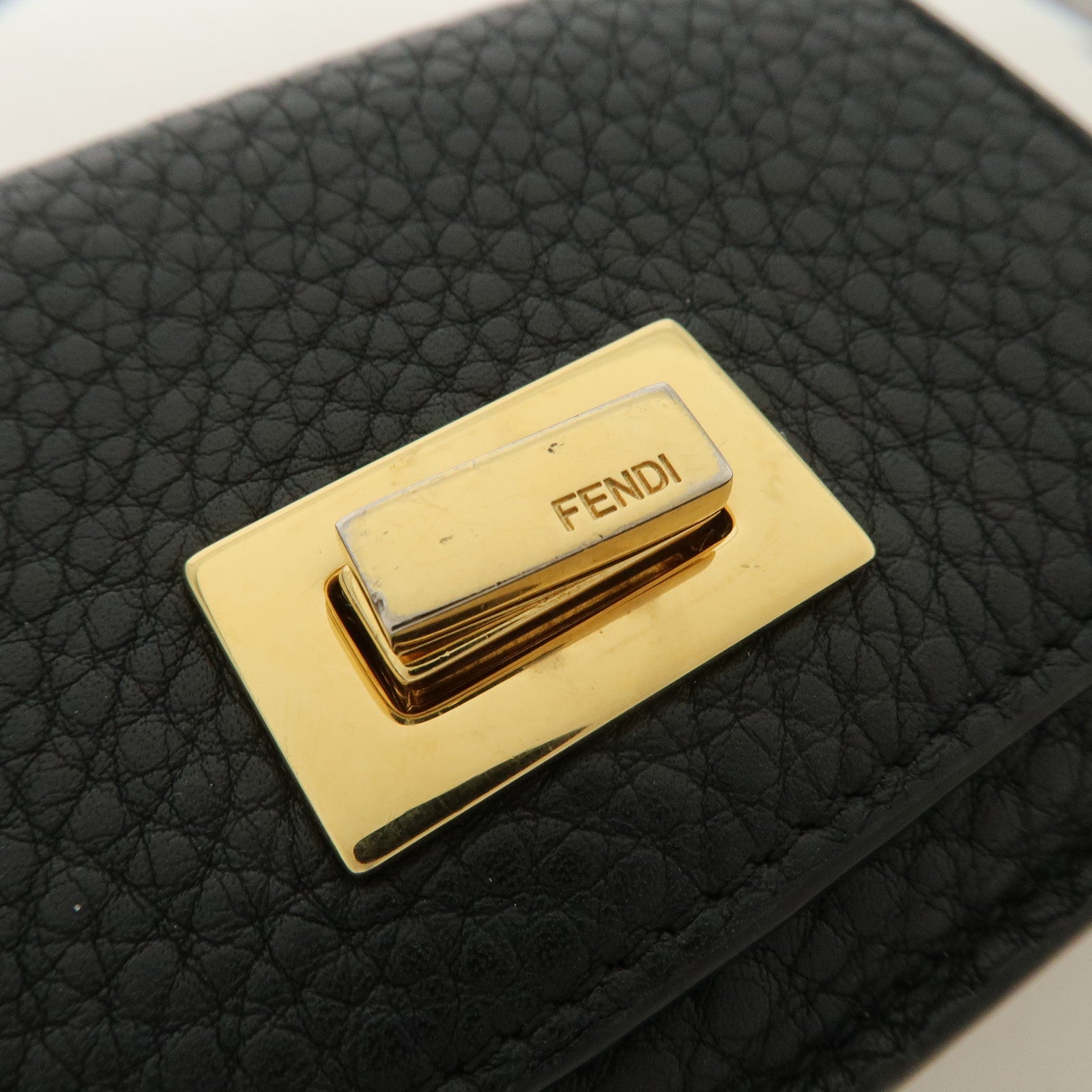 FENDI Leather Peekaboo Micro Wallet Black Gold Hardware 8M0426