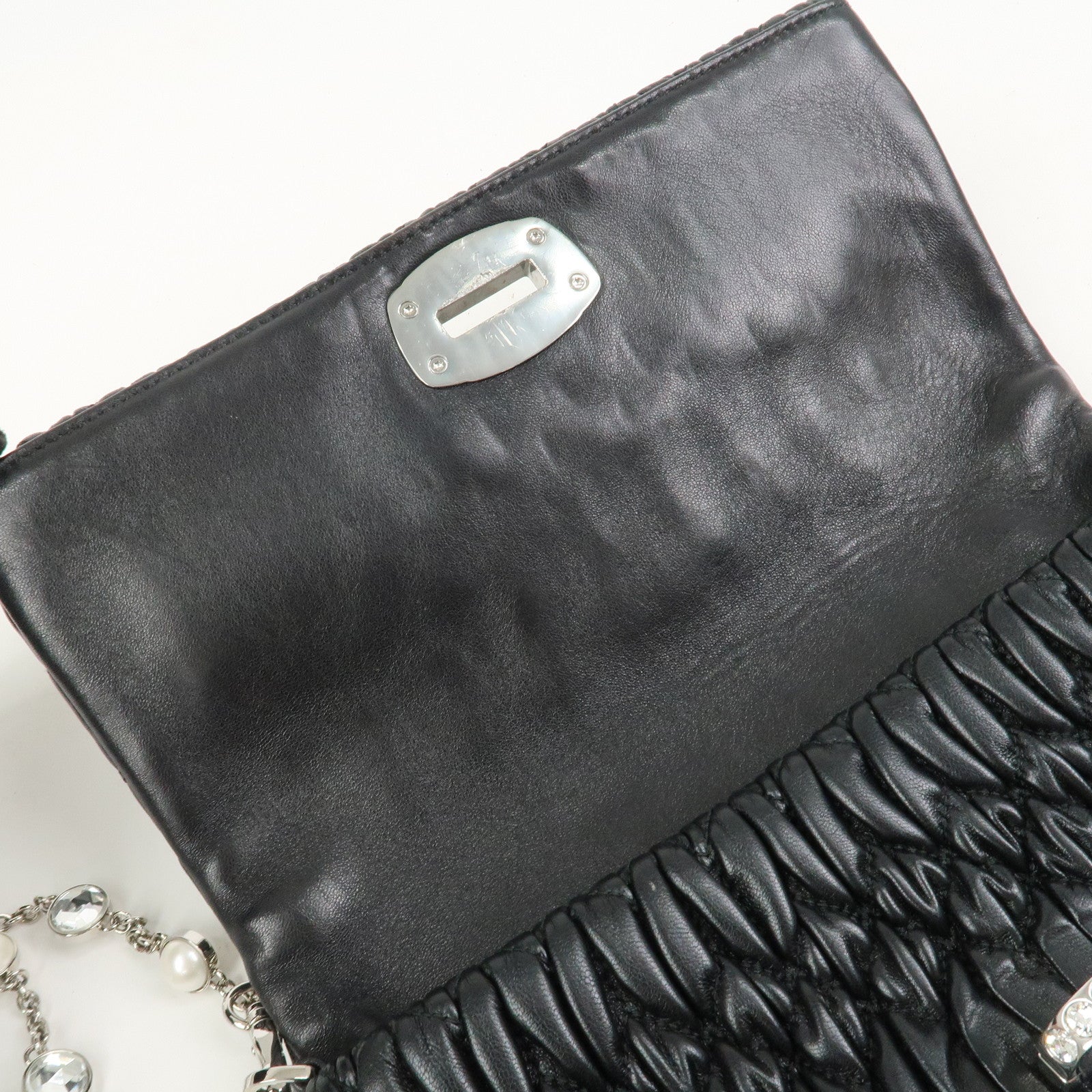 MIU MIU Matelasse Leather Chain Shoulder Bag Black 5BP079
