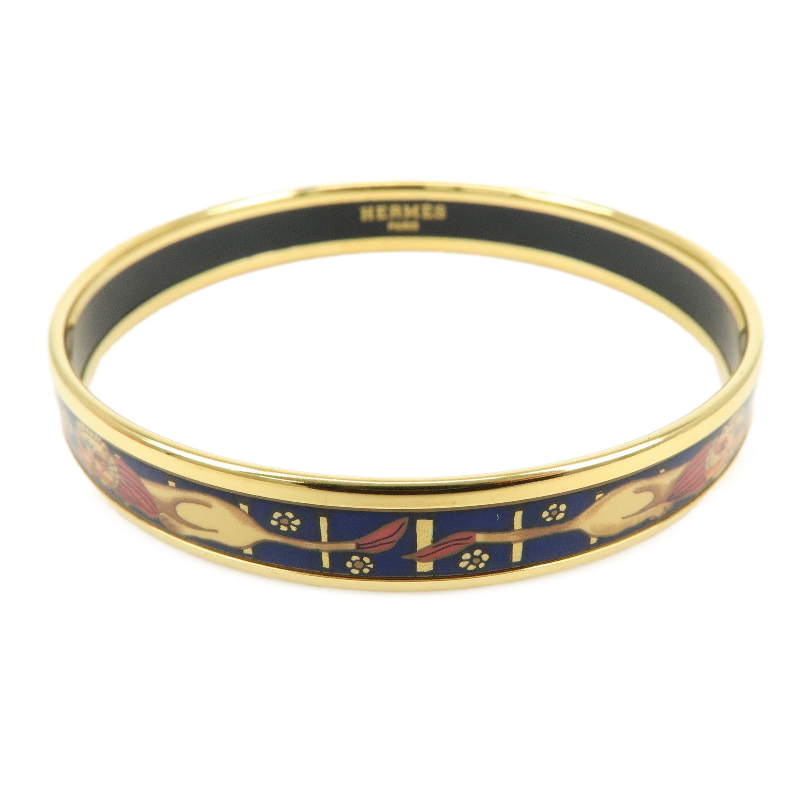 HERMES Email PM Metal Bracelet Bangle Animal Gold Blue