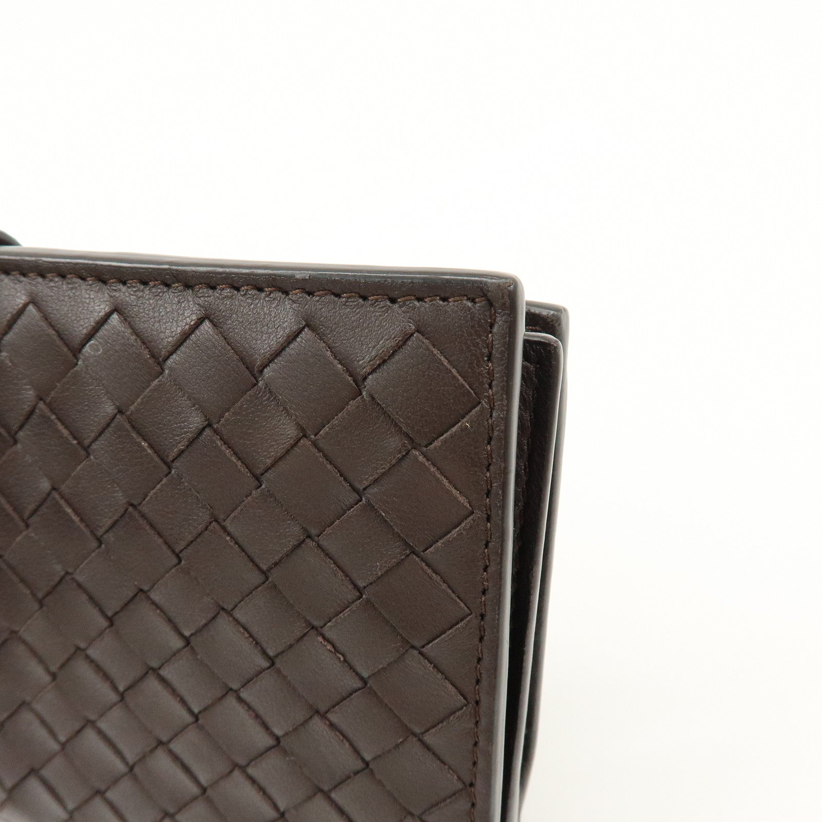 BOTTEGA VENETA Intrecciato Leather Bi-fold Long Wallet Dark Brown