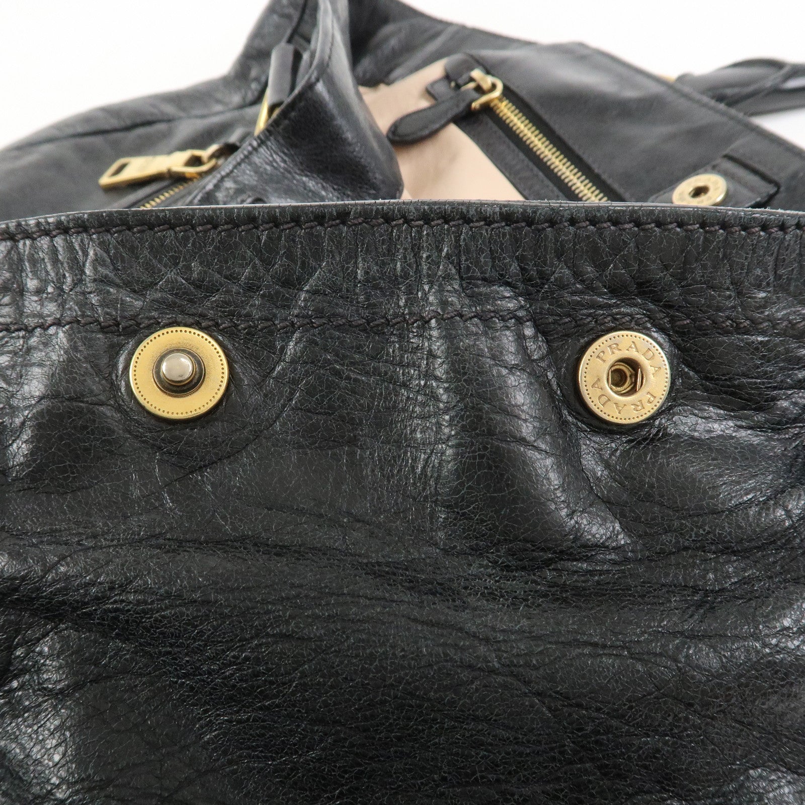 PRADA Logo Leather Tote Bag Shoulder Bag Black