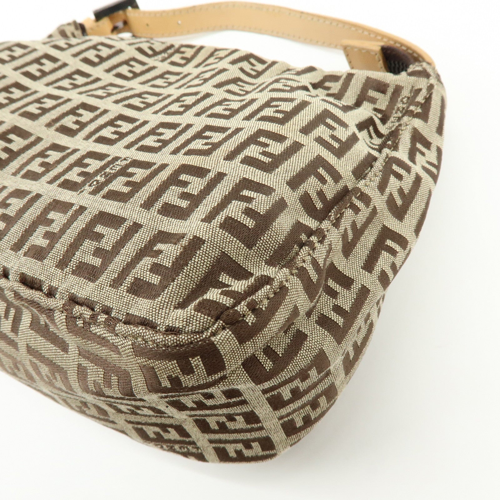 FENDI Zucchino Canvas Leather Hand Bag Beige 8N0005