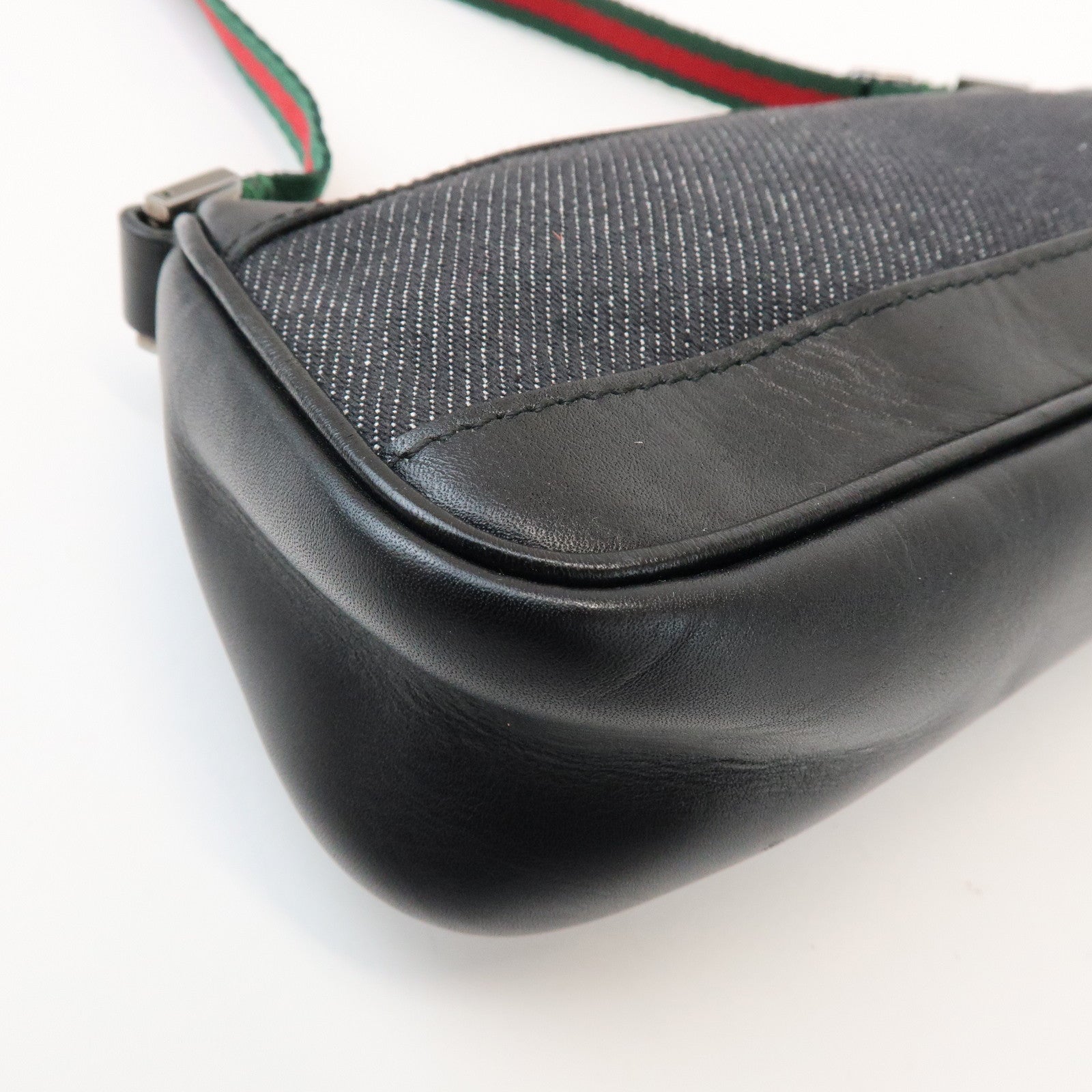 GUCCI Sherry Accessory Pouch Leather Canvas Hand Bag Black 92820
