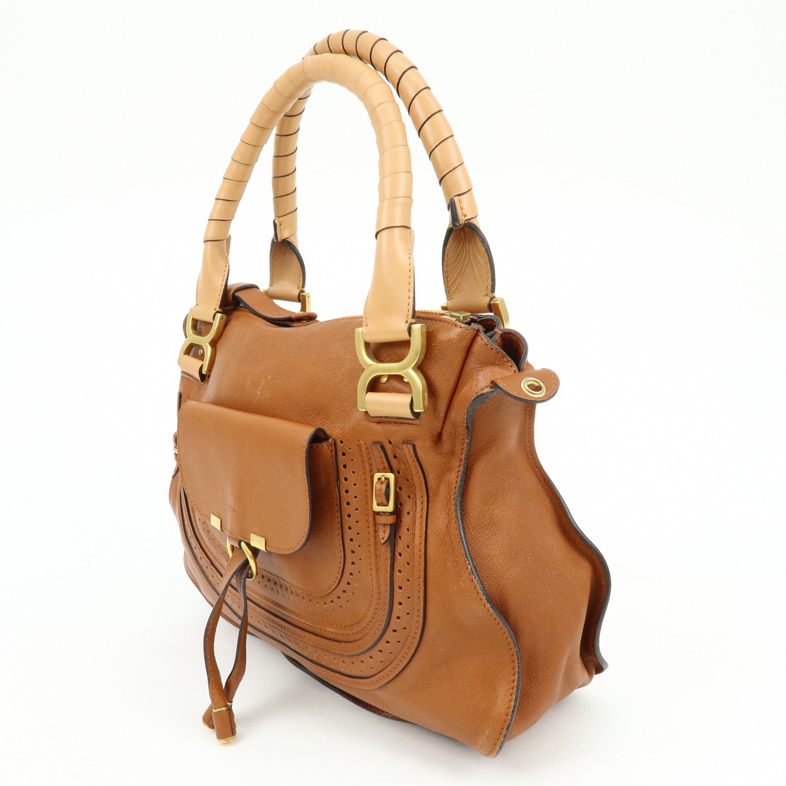 Chloe Marcie Leather 2Way Bag Shoulder Bag Hand Bag Brown