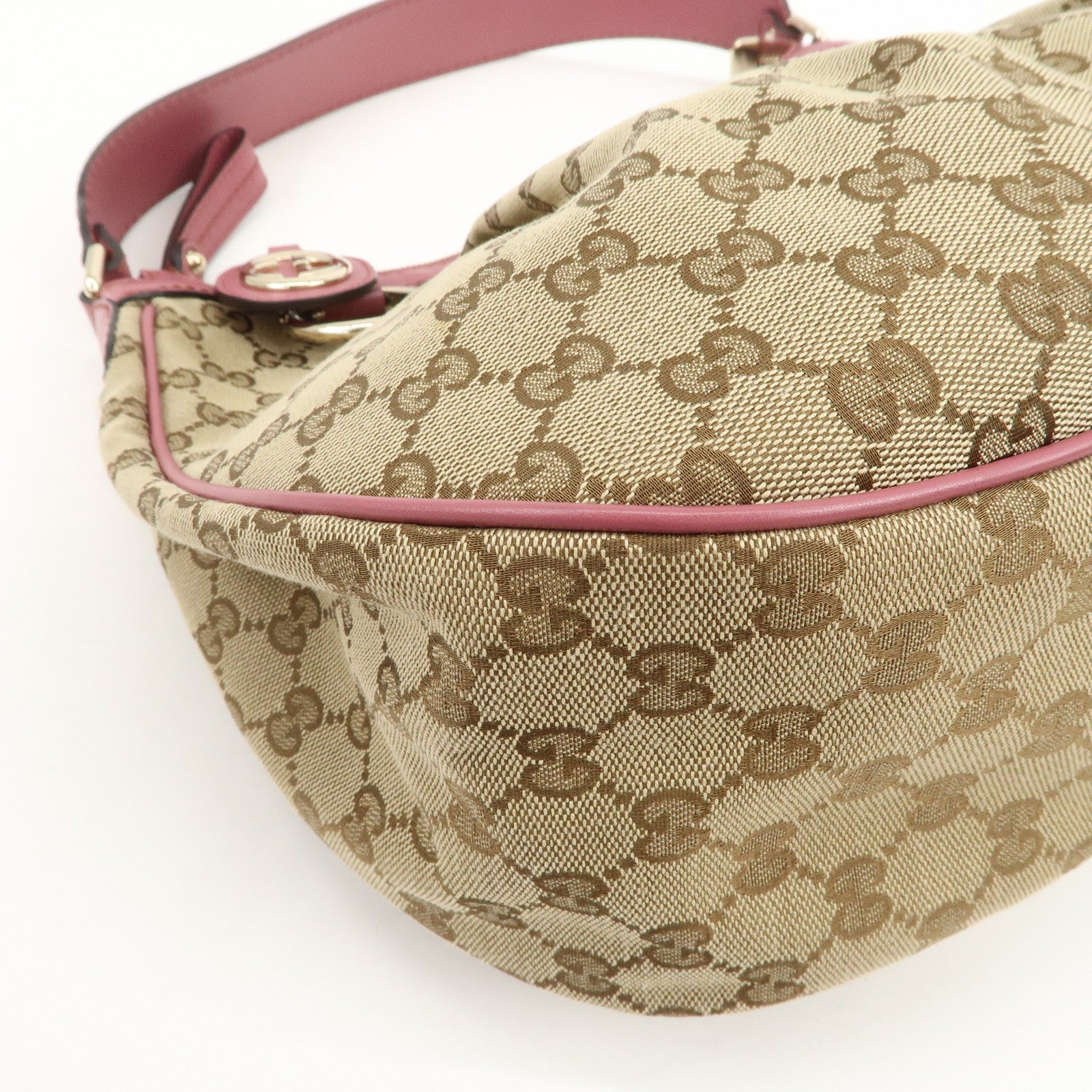 GUCCI Sukey Interlocking G GG Canvas Leather Shoulder Bag Beige