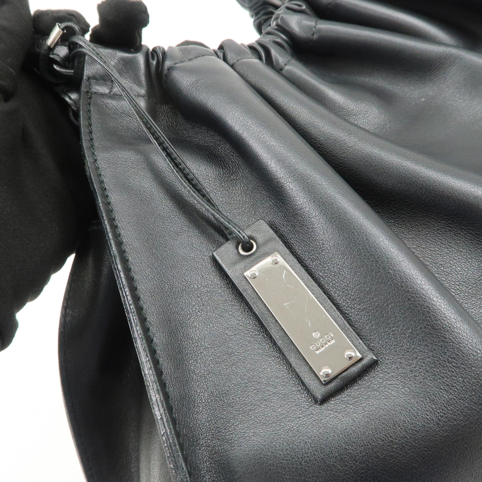 GUCCI Leather Tote Bag Hand Bag Black 76554