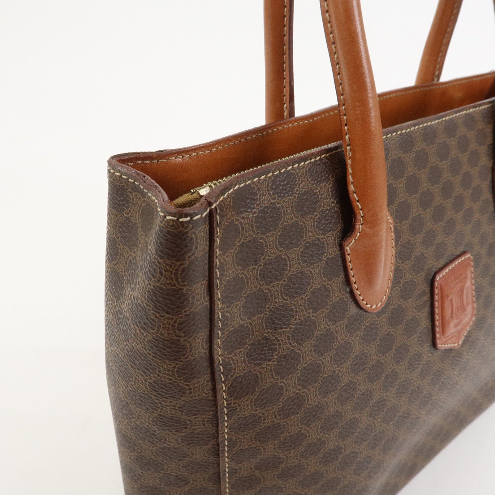 CELINE Macadam PVC Leather Hand Bag Tote Bag Brown