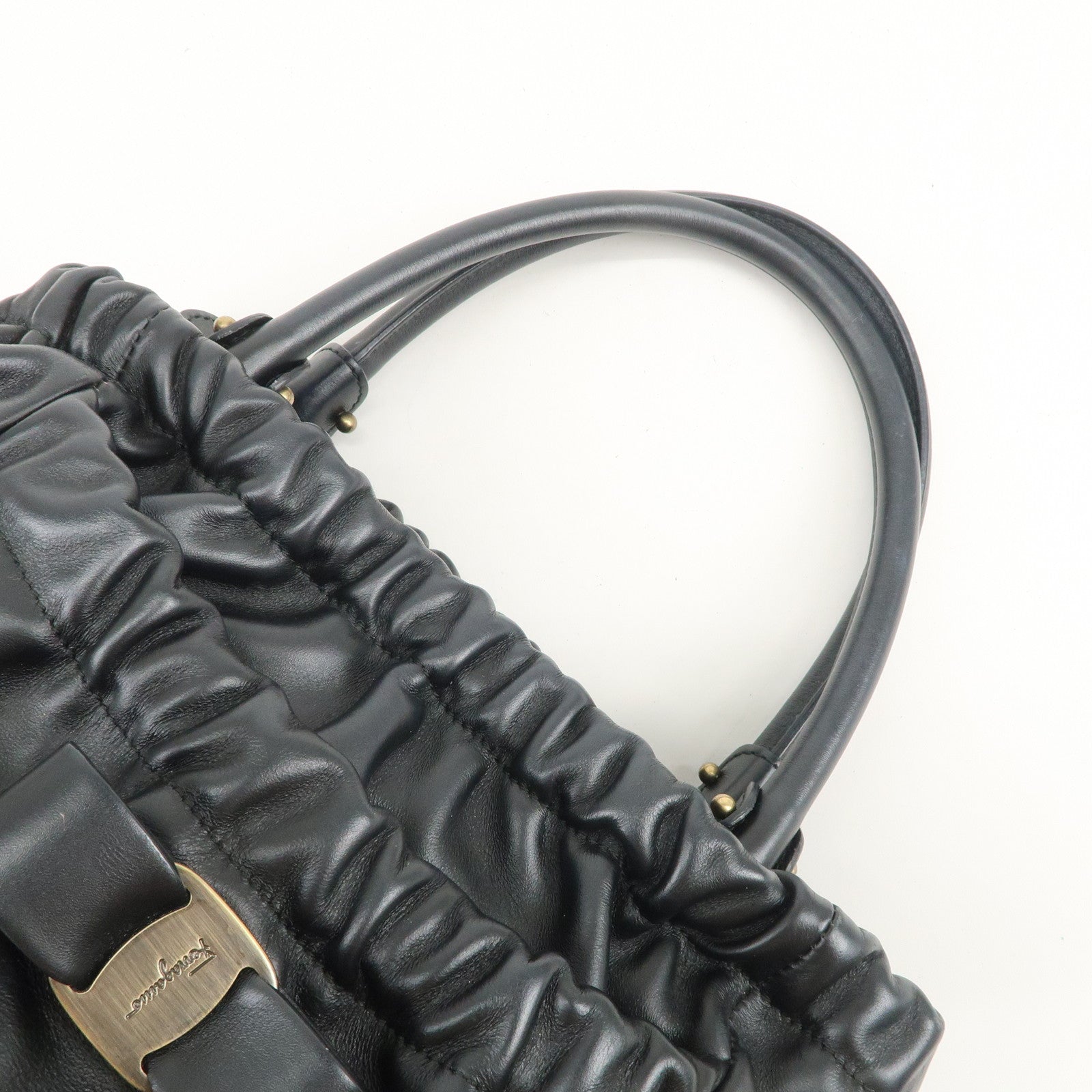 Ferragamo Vara Ribbon Leather 2Way Bag Hand Bag Shoulder Bag Black