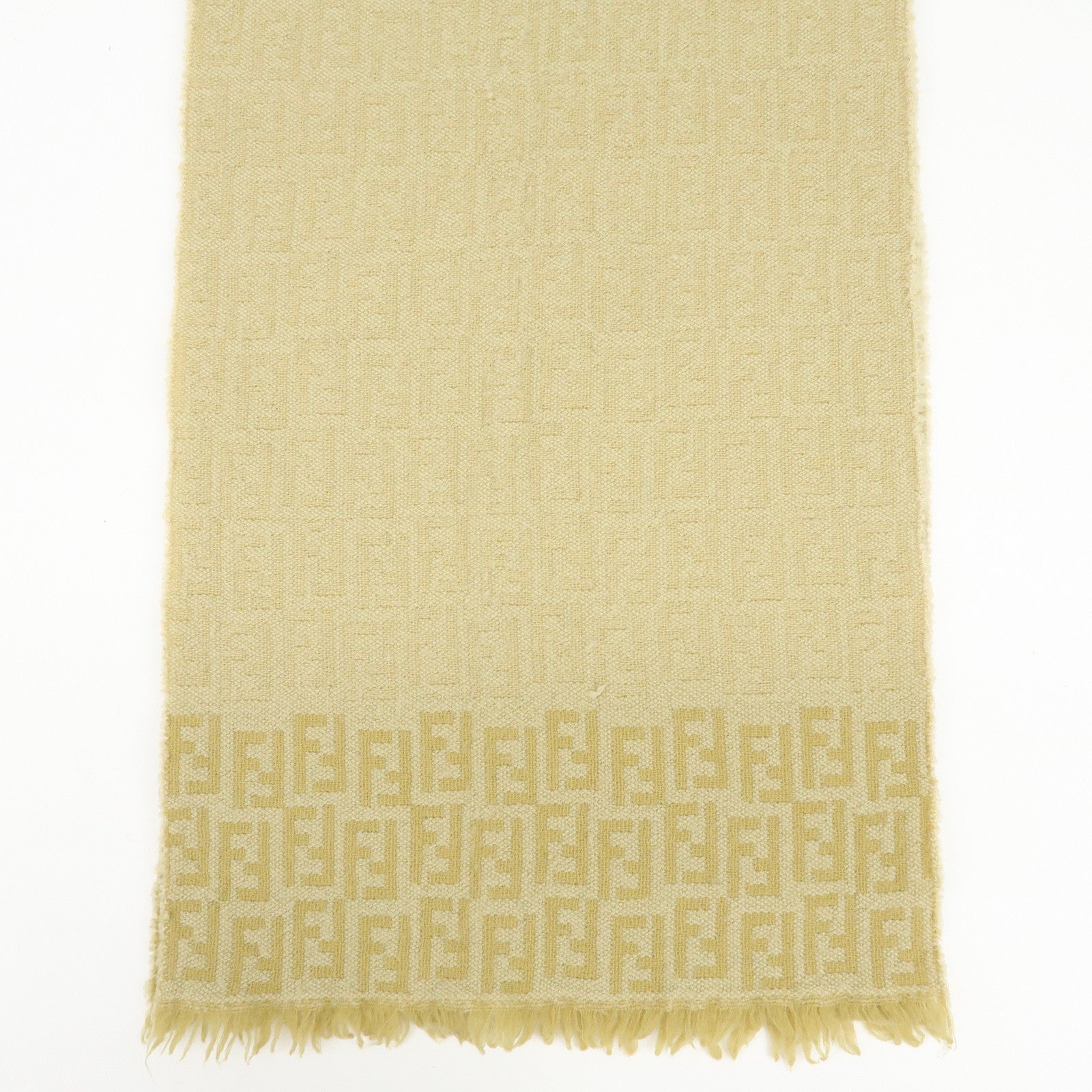 FENDI Zucca Wool 100% Scarf Yellow Beige