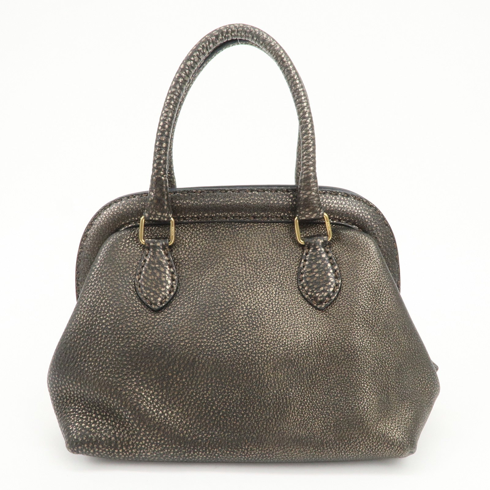 FENDI Selleria Leather Boston Bag Hand Bag Metallic Black 8BN127