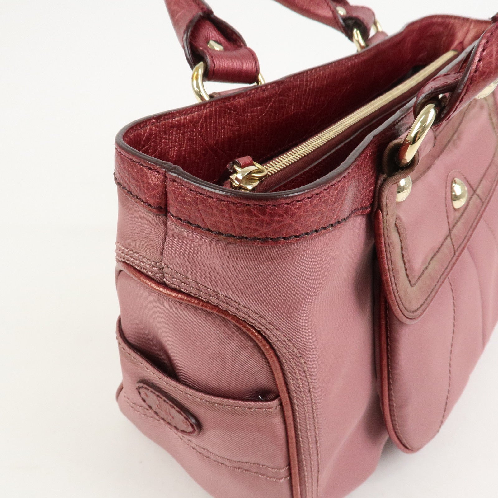 CELINE Logo Nylon Leather Boogie Bag Hand Bag Pink