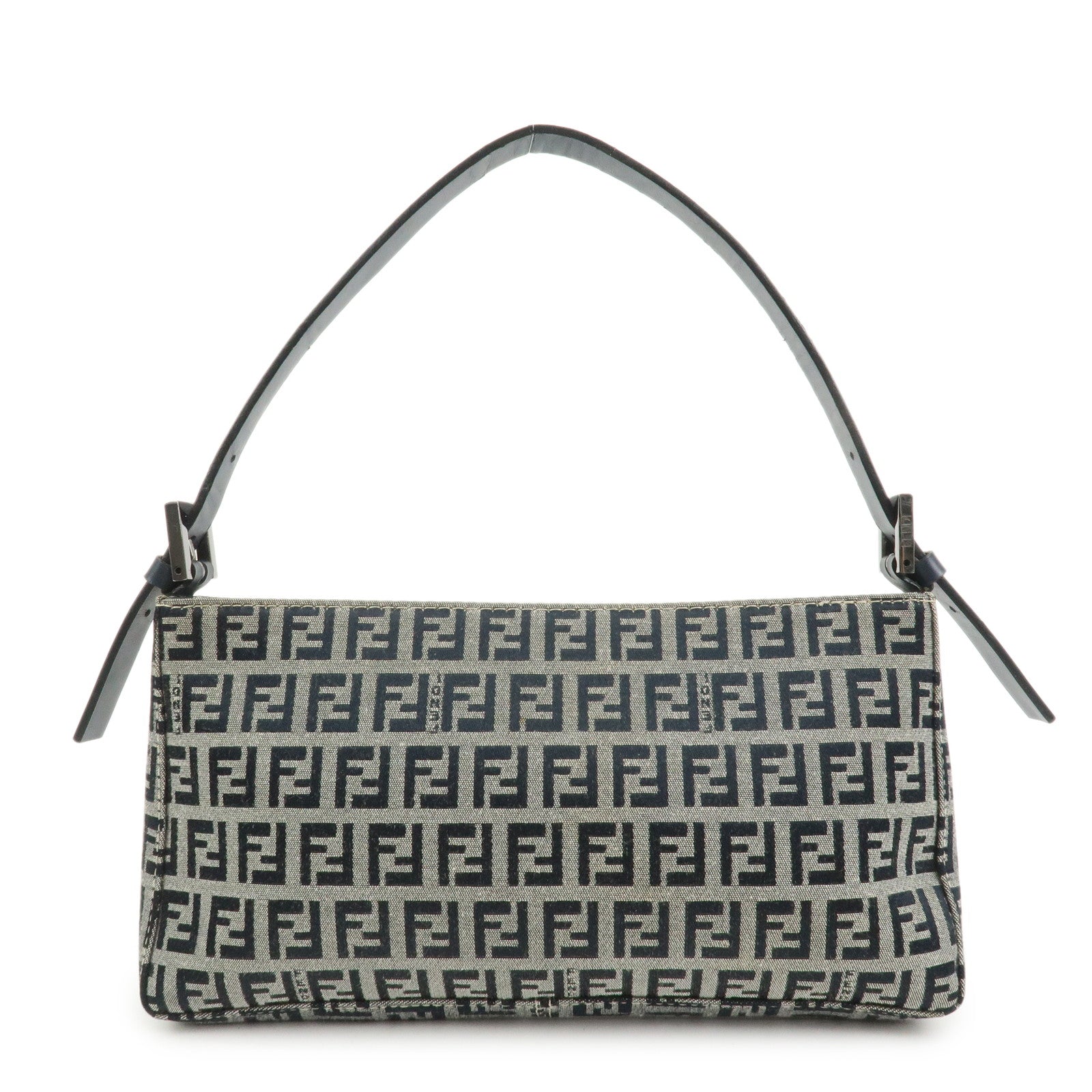 FENDI Zucchino Canvas Leather Shoulder Bag Hand Bag Navy 8BR042