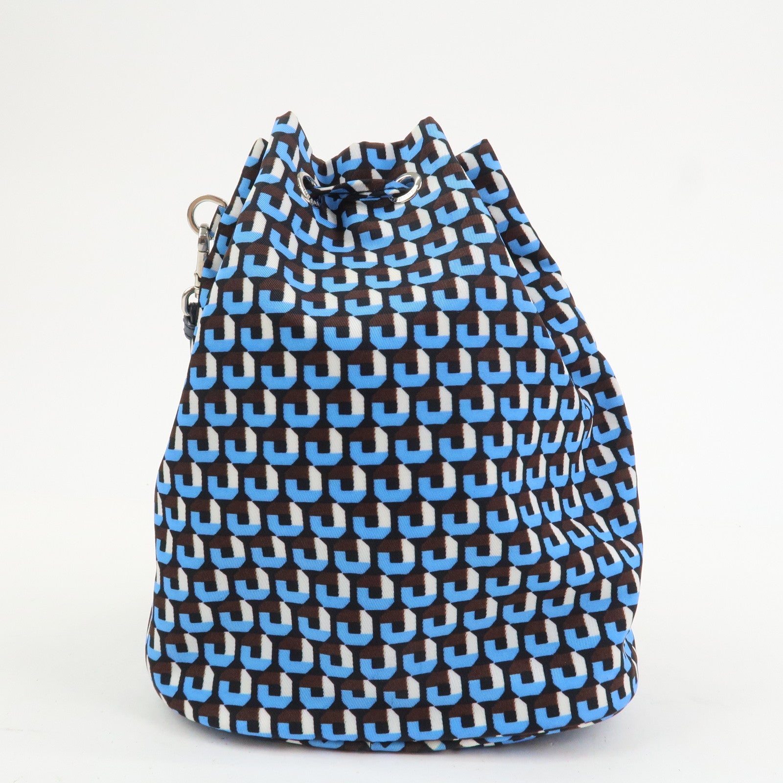 PRADA Triangle Logo Nylon Leather Drawstring Bag Wristlet 1NE369