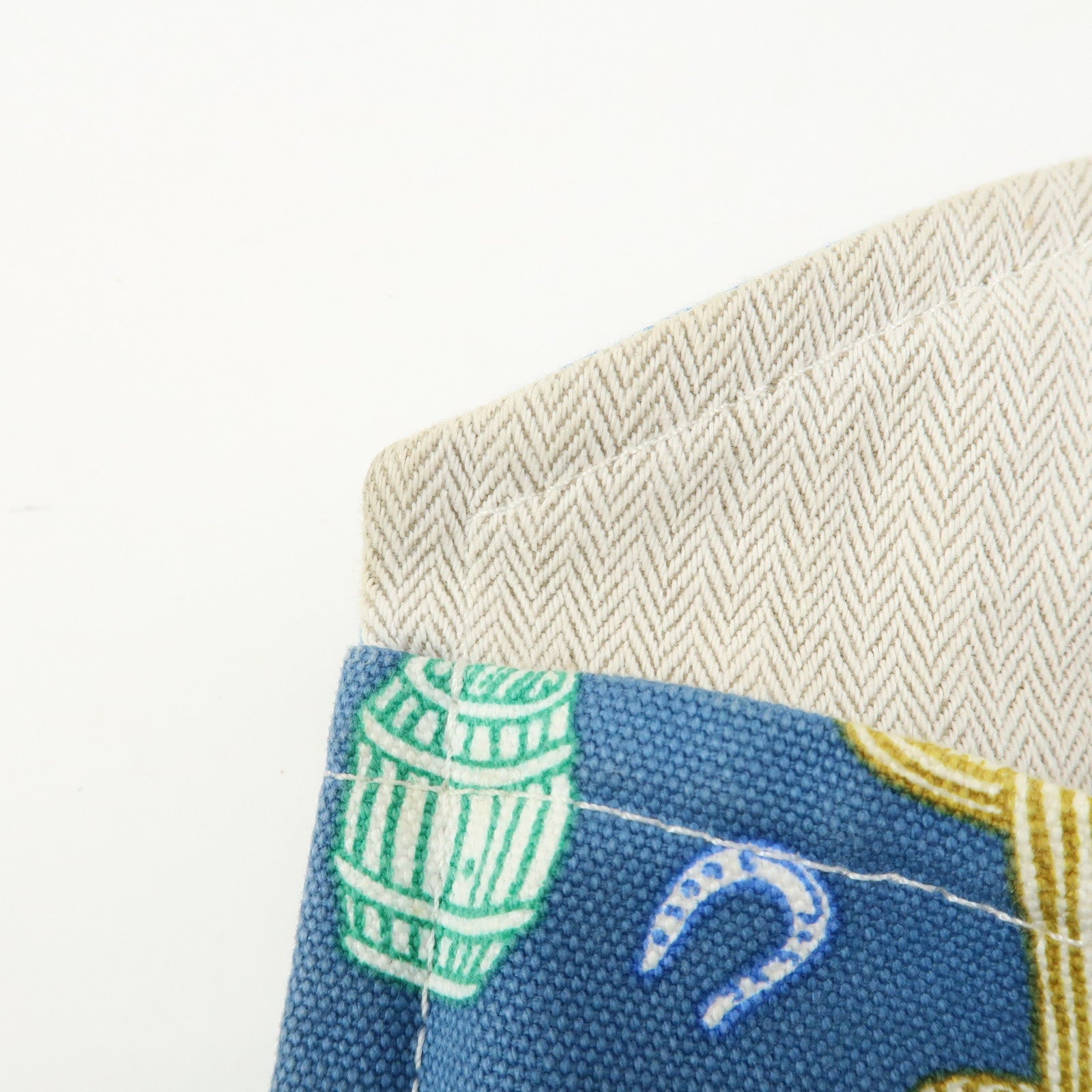 HERMES Cotton Western Motif Pouch Cosmetic Pouch Blue Multicolor