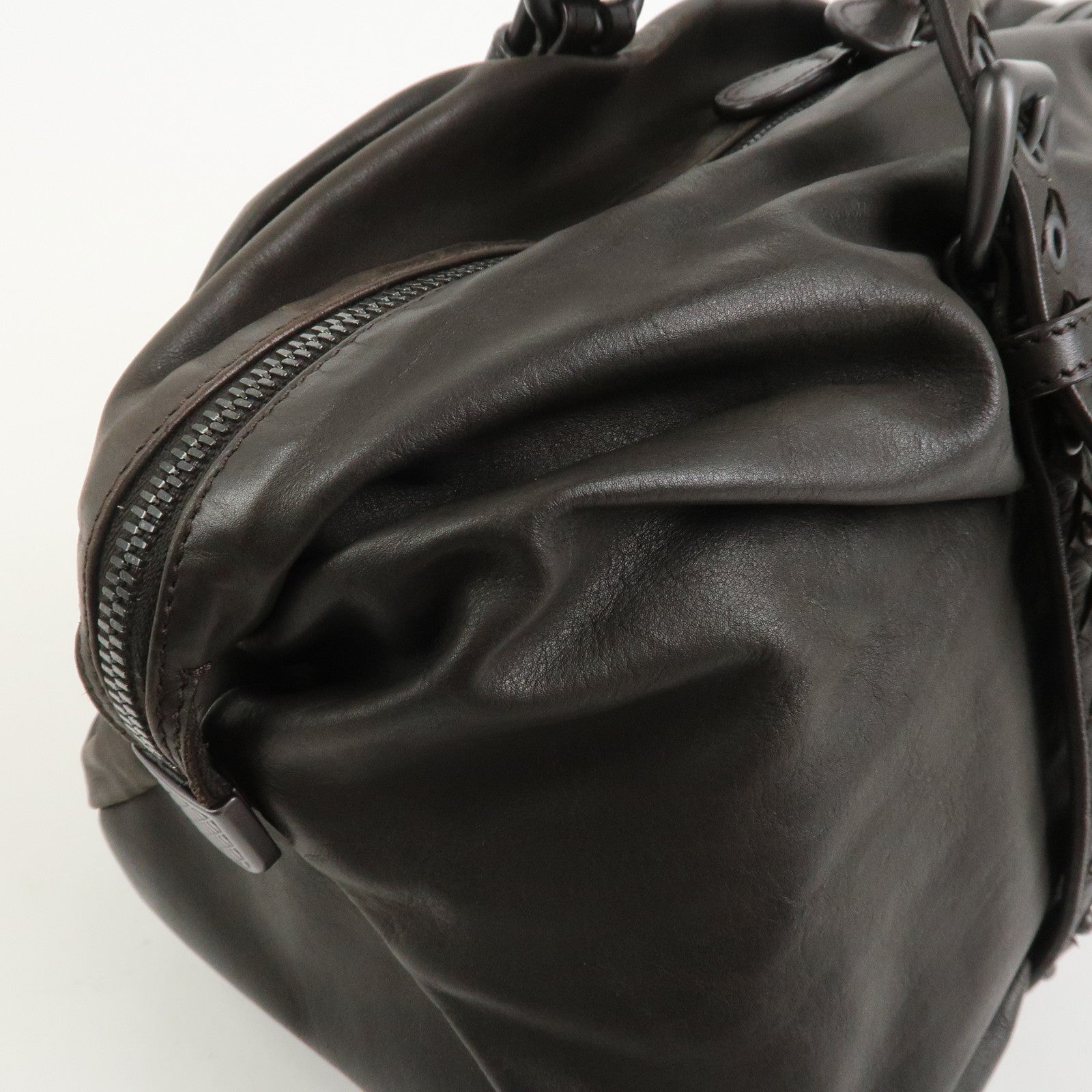 BOTTEGA VENETA Intrecciato Lamb Skin Hand Bag Dark Brown114087