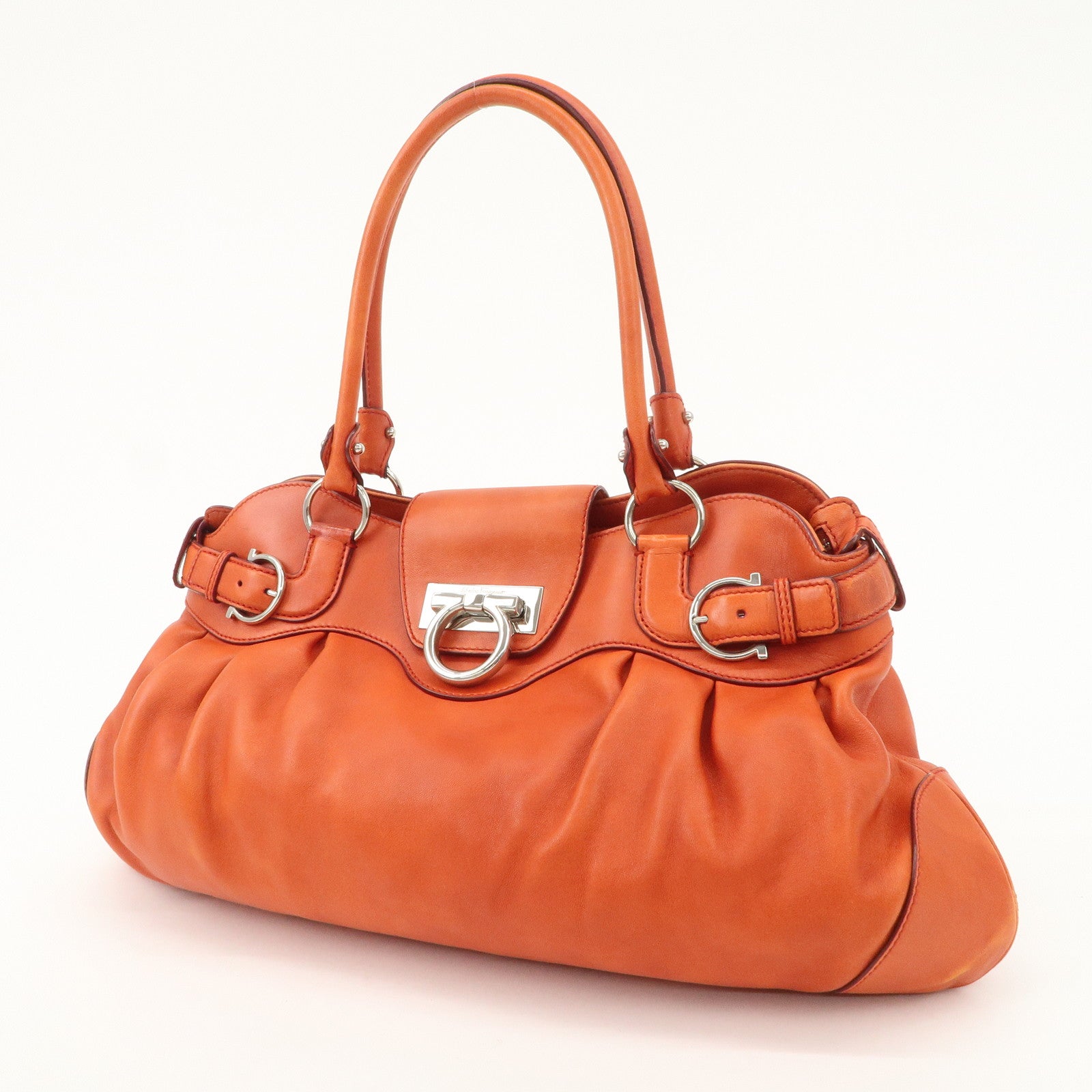 Ferragamo Gancini Gathered Shoulder Bag Hand Bag Orange