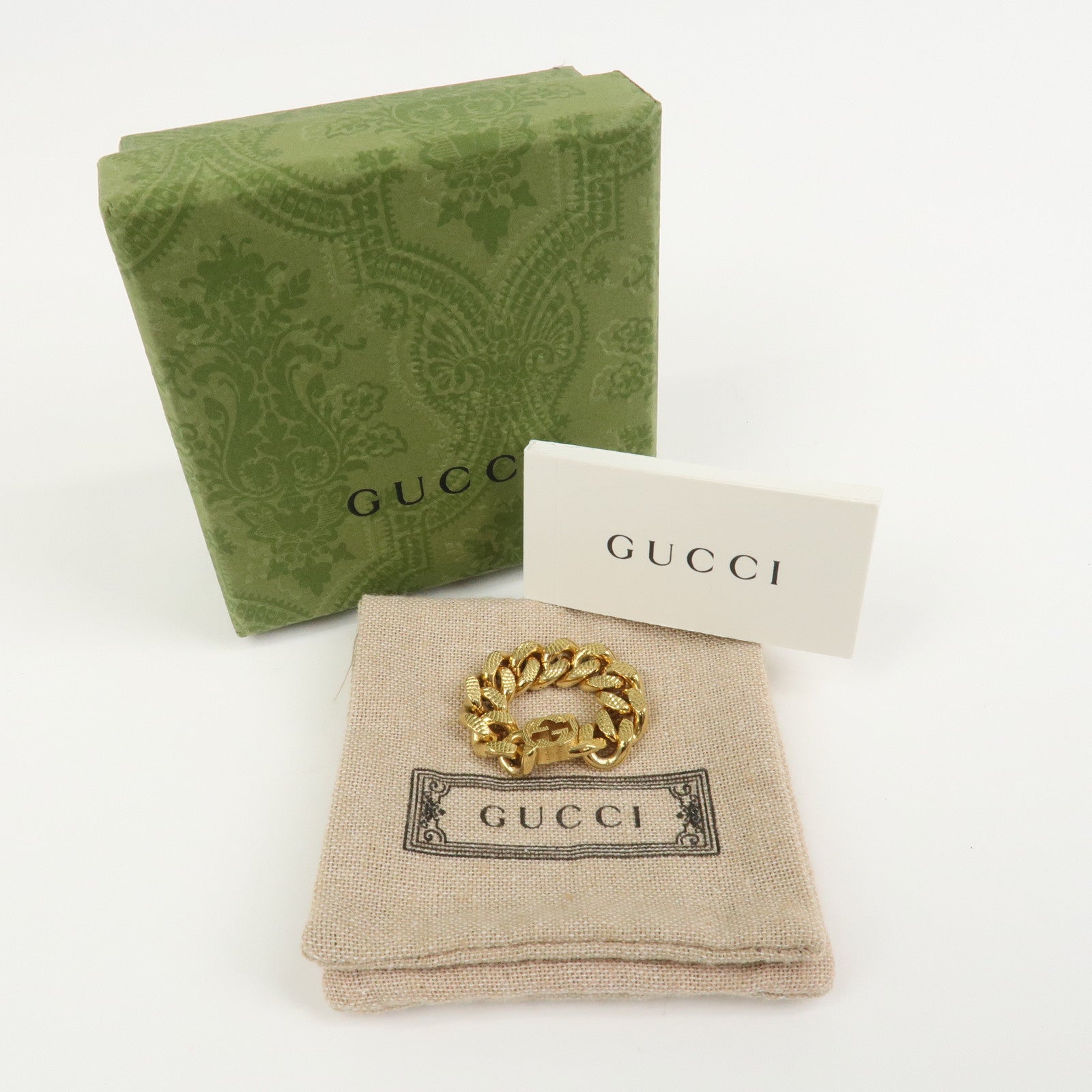 GUCCI Interlocking G Metal Ring XL US10 EU62 HK22 Gold