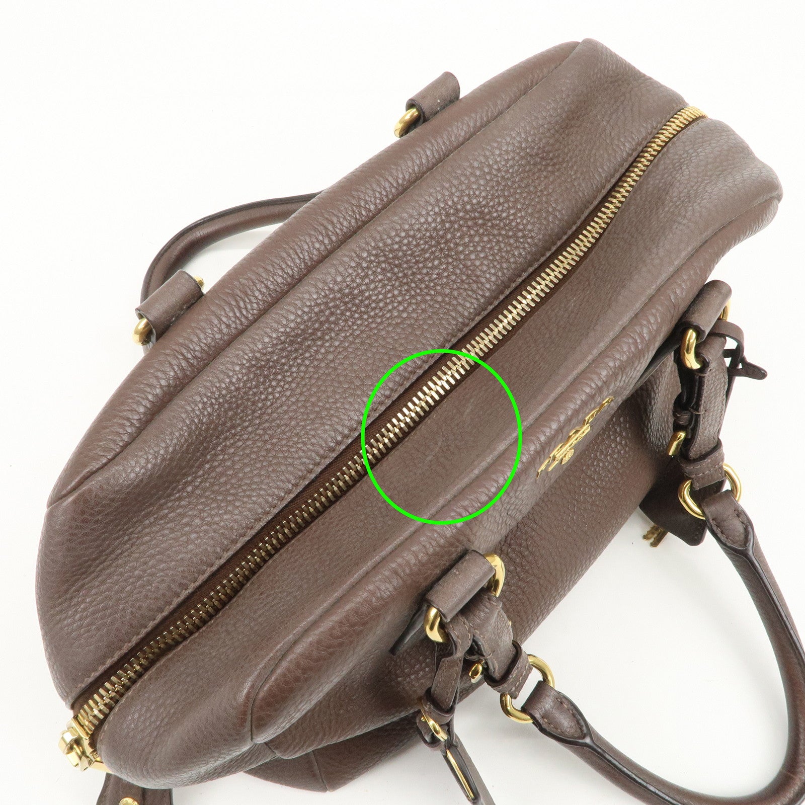 PRADA Logo Leather Shoulder Bag Boston Bag Hand Bag Brown B3091M