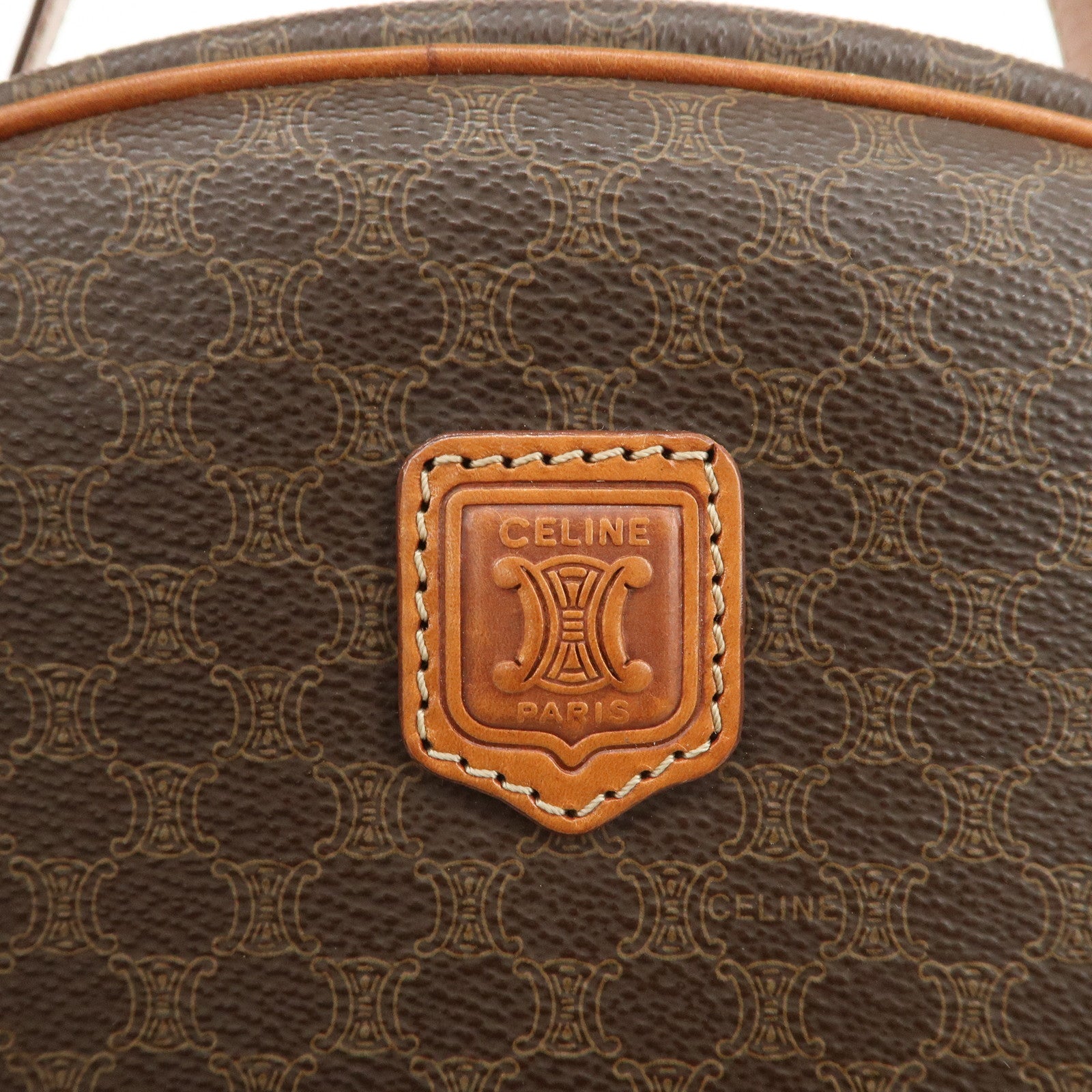 CELINE Macadam Logo PVC Leather Hand Bag Brown Gold