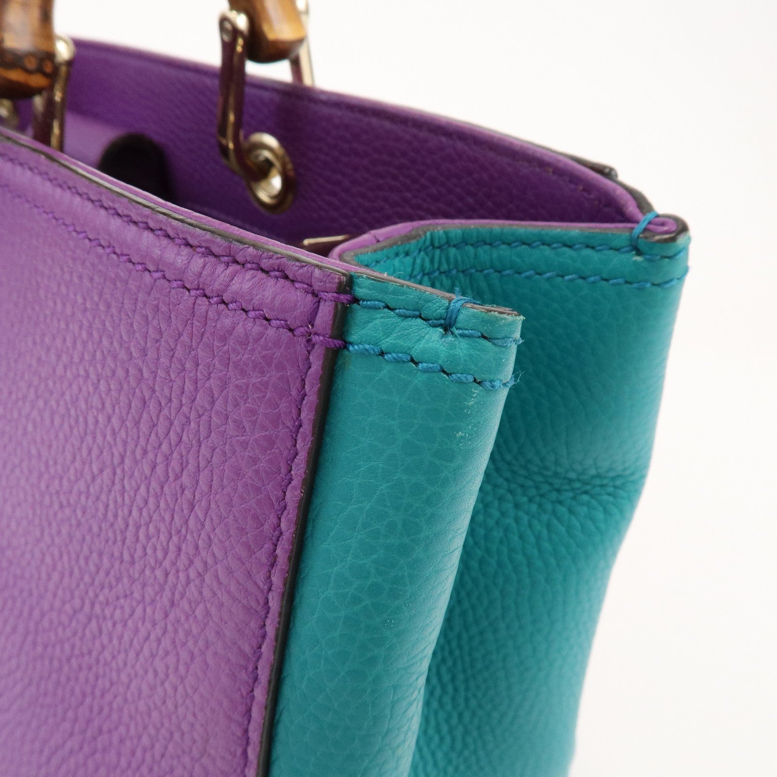 GUCCI Bamboo Shopper Medium 2Way Shoulder Bag Purple Blue 323660