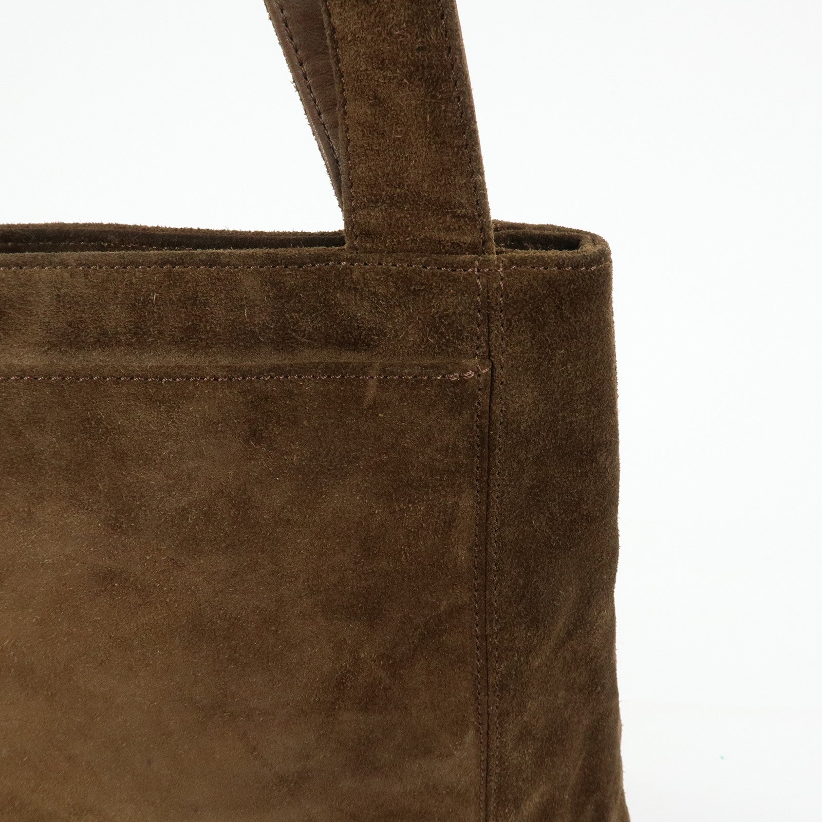 CHANEL Logo Suede Tote Bag Shoulder Bag Brown