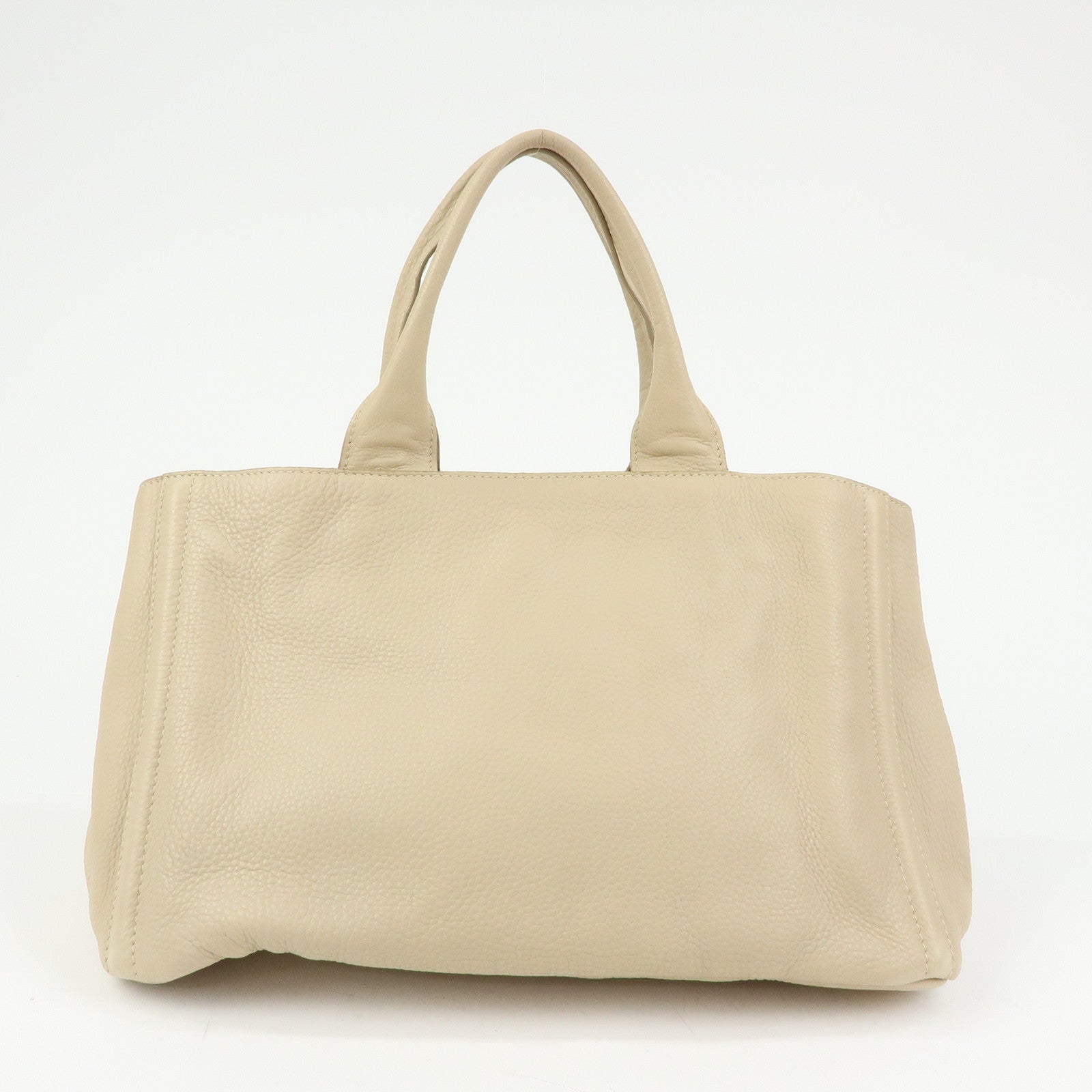 PRADA Triangle Logo Canapa Vittello Daino Leather Hand Bag Beige