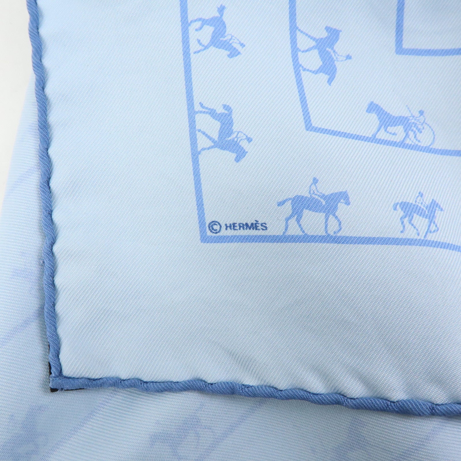 HERMES Petit Carre 42 Set of 2 Silk 100% Scarf Light Blue Black