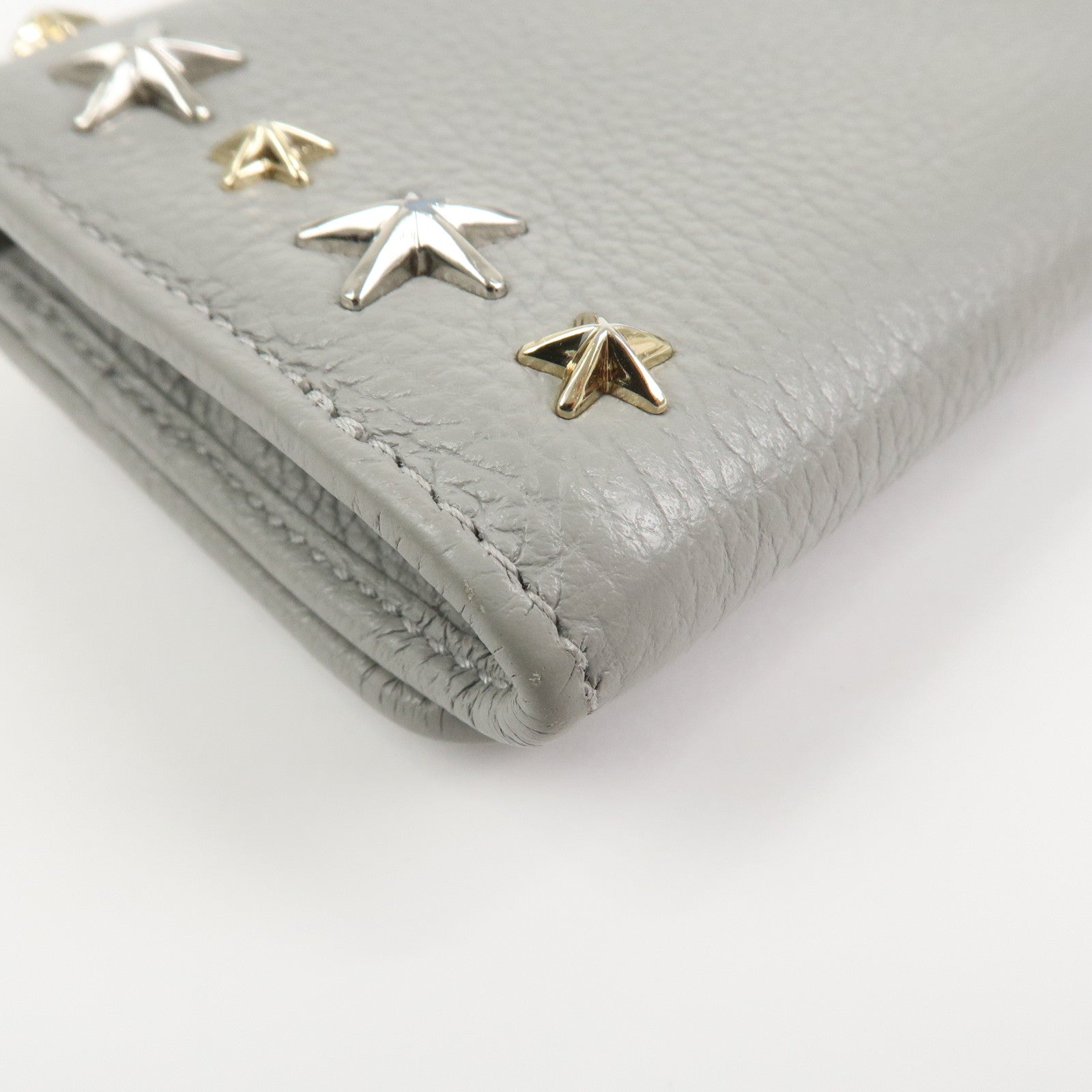 JIMMY CHOO Set of 2 Leather Long Wallet Coin Case Gray Gold