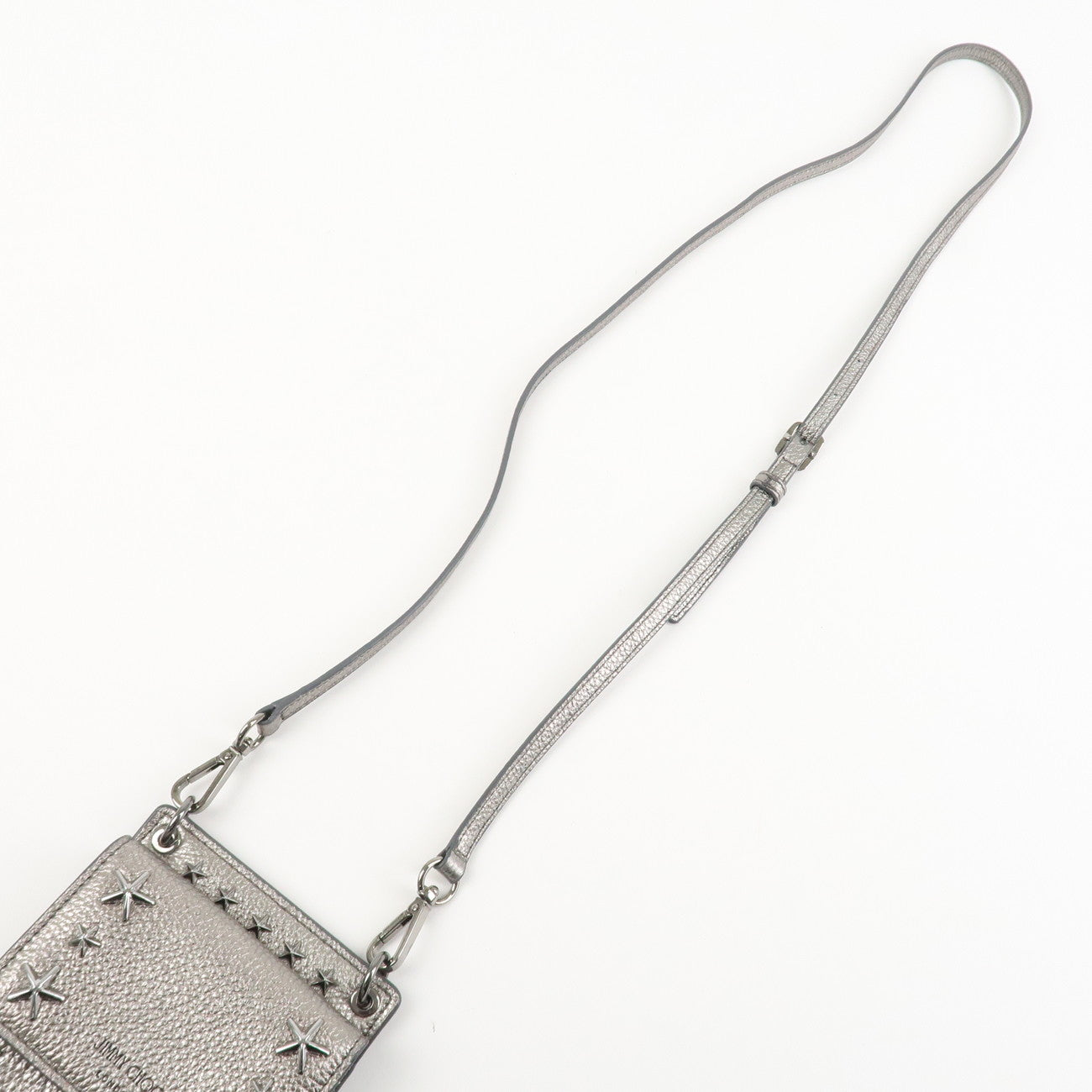 JIMMY CHOO Leather Star Studs Cell Phone Folder Shoulder Bag Silver Used