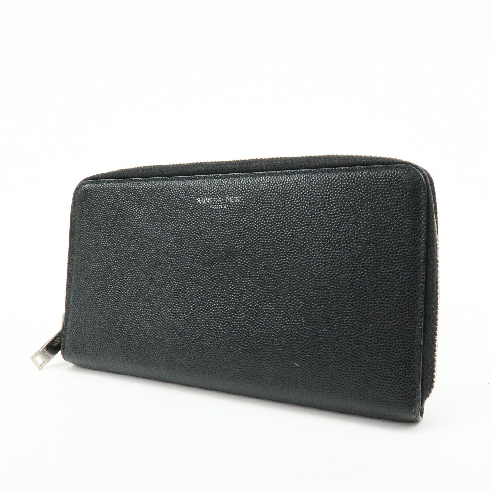 SAINT LAURENT PARIS Leather Round Zippy Long Wallet Black