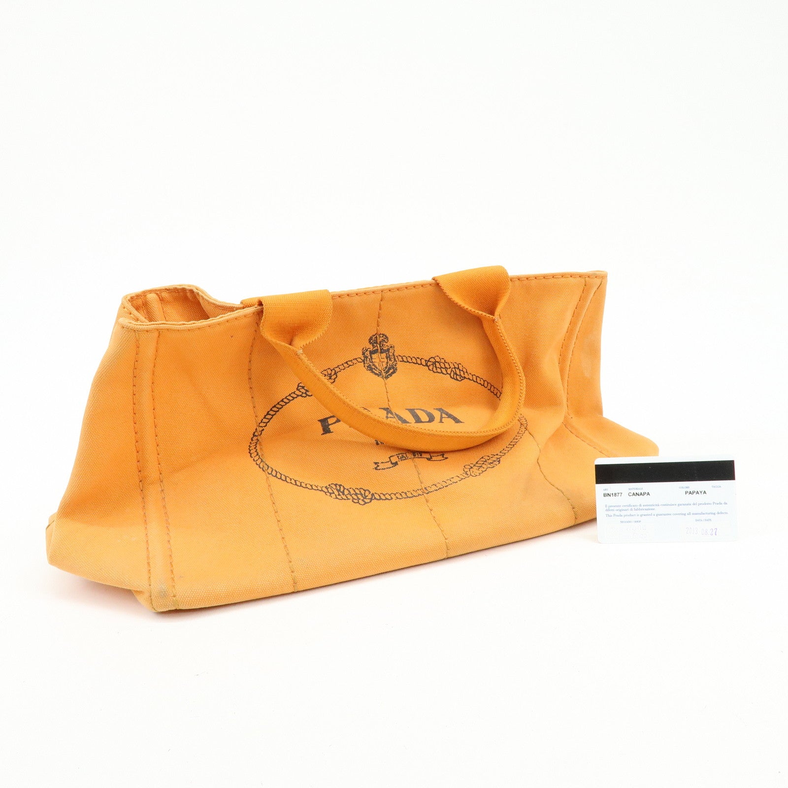 PRADA Canapa Canvas Tote Bag Hand Bag M Size Orange BN1877