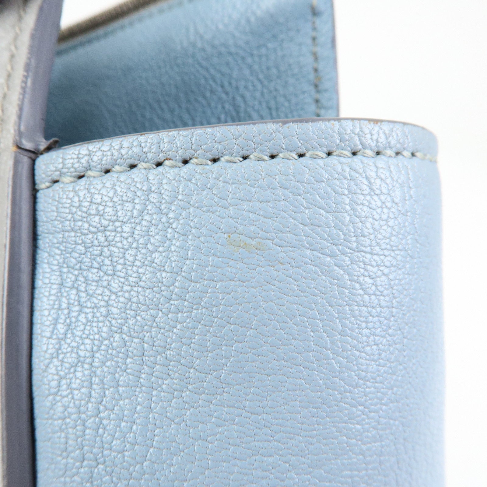 MIU MIU Madras Leather 2Way Bag Hand Bag Gray Light Blue 5BB006