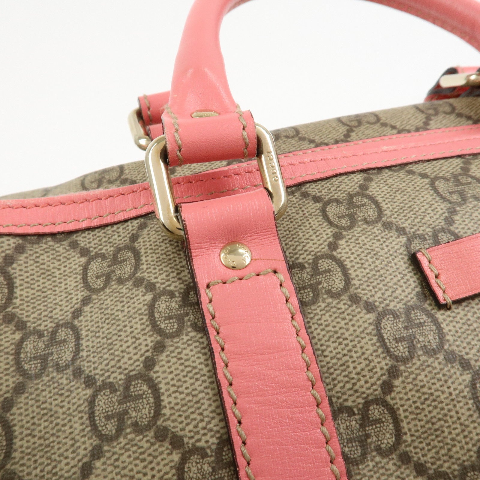 GUCCI GG Supreme Leather Boston Bag Hand Bag Beige Pink 193603