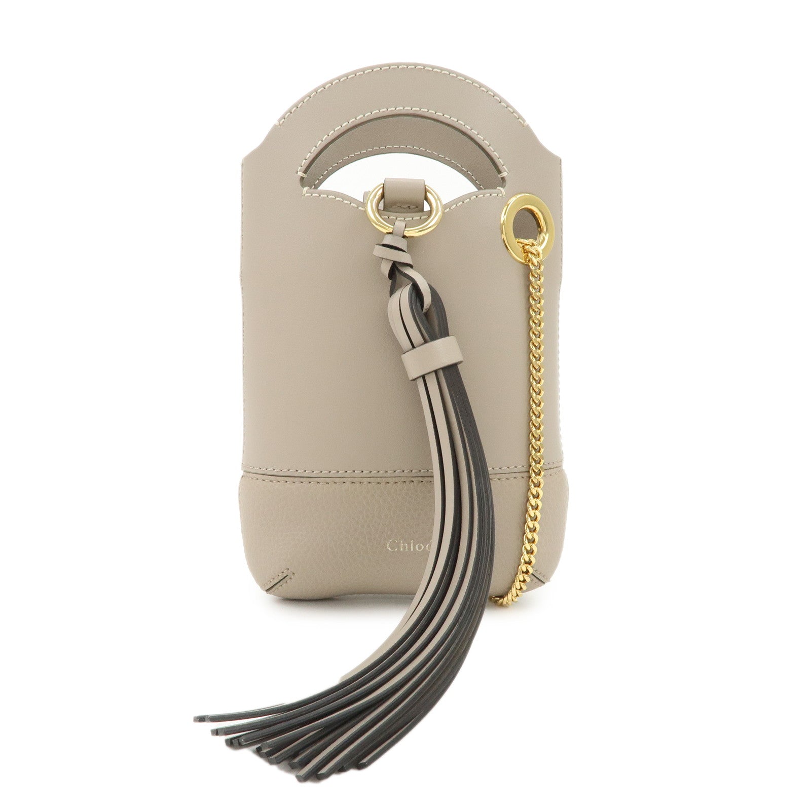 Chloe Leather Small Phone Pouch Hand Bag Shoulder Bag Greige