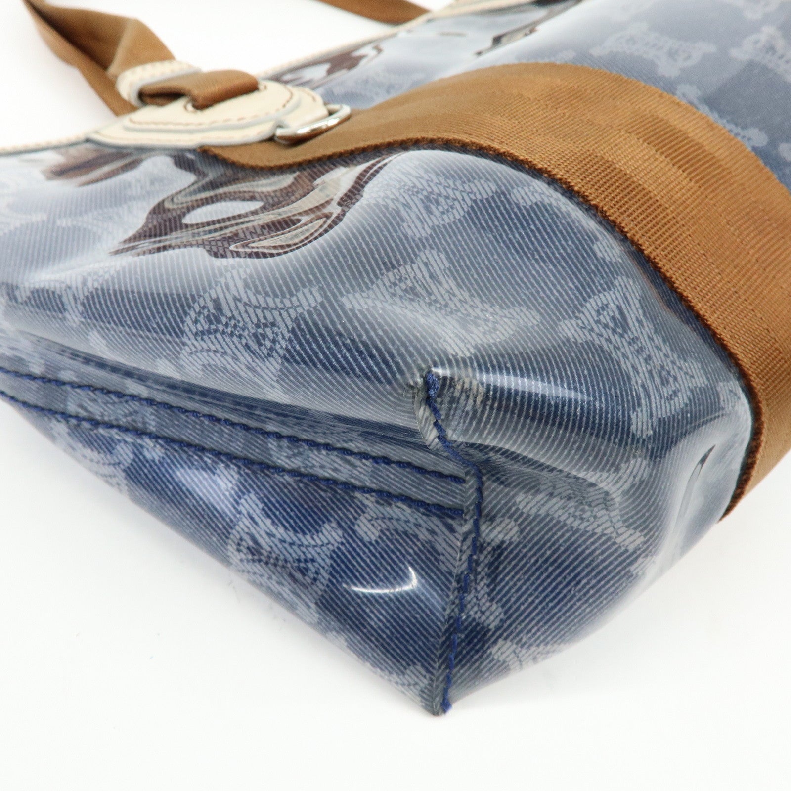 CELINE Macadam Vinyl Leather Tote Bag Hand Bag Blue Brown