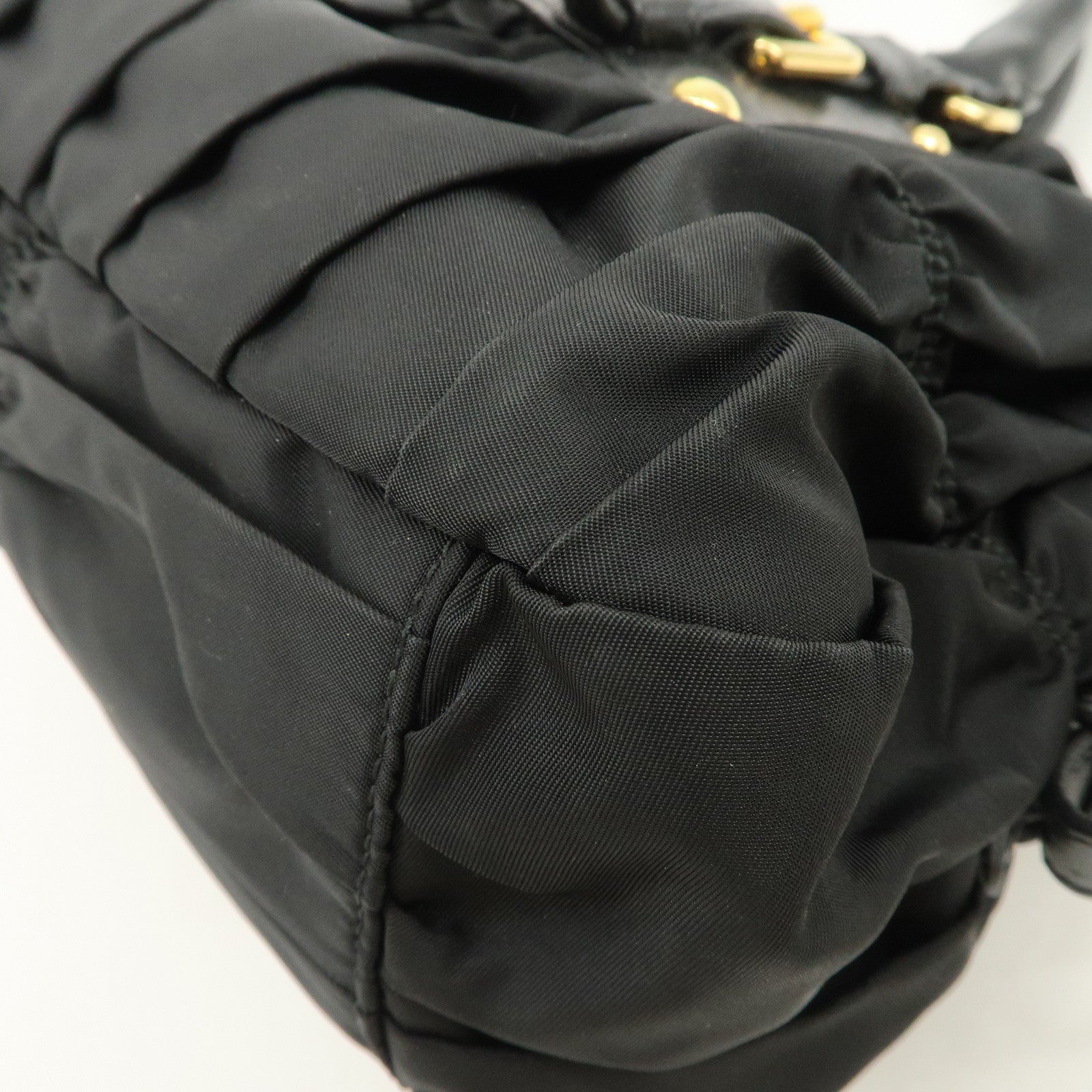 PRADA Nylon Leather Gathered 2Way Hand Shoulder Bag Black BN1407