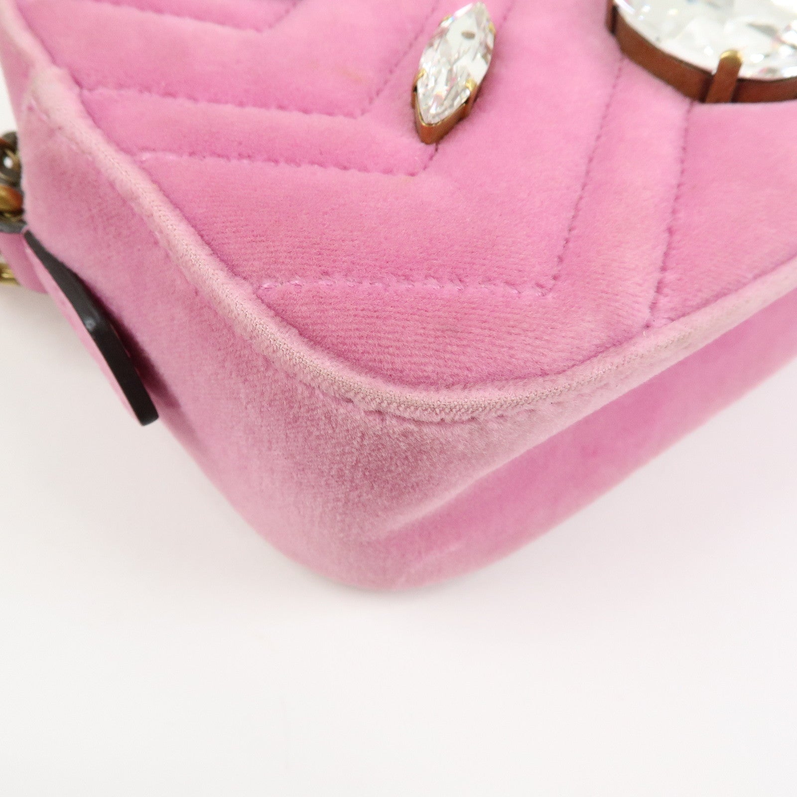 GUCCI GG Marmont Velvet Leather Rhinestone Shoulder Bag Pink 448065