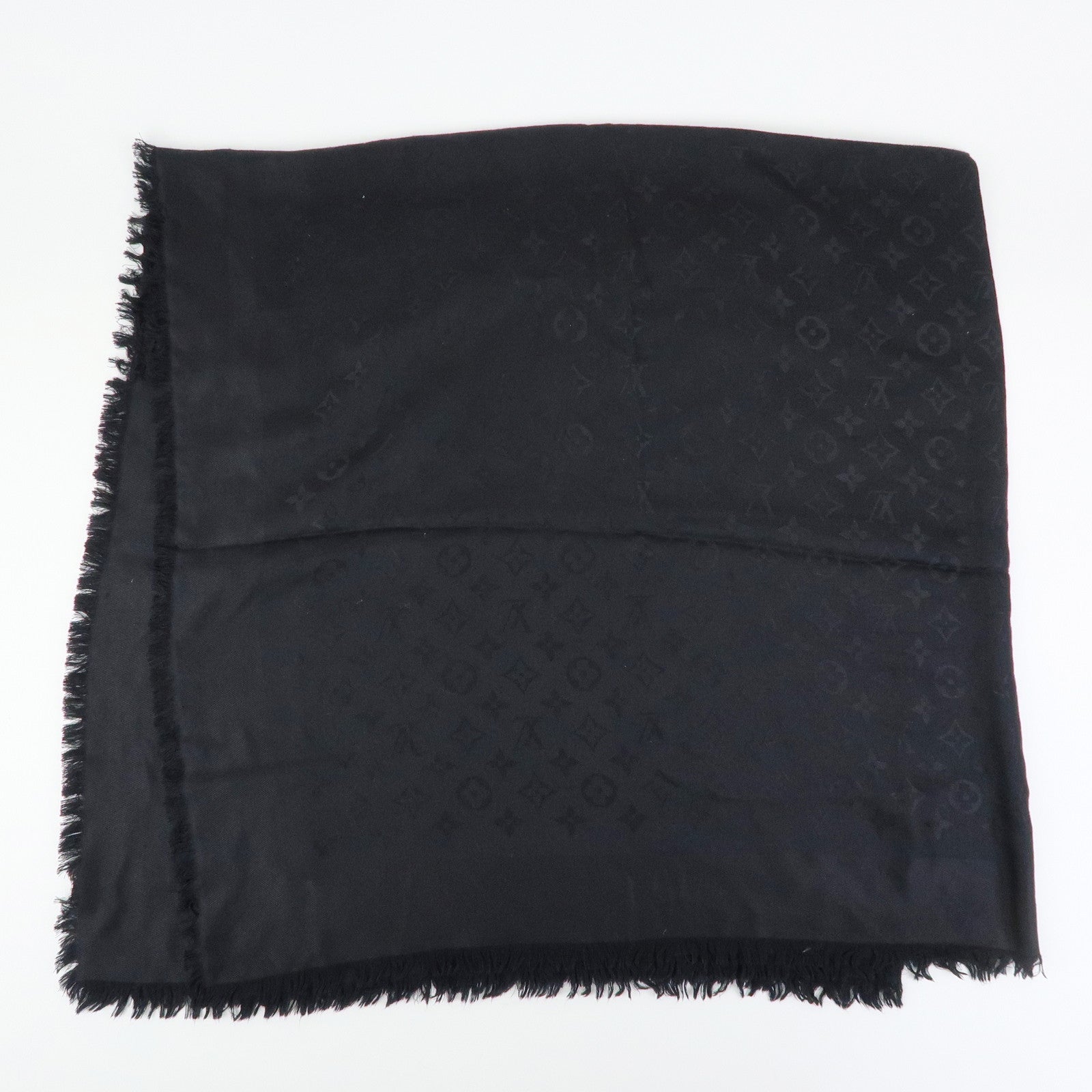 Louis Vuitton Monogram Silk Wool Shawl Scarf Black