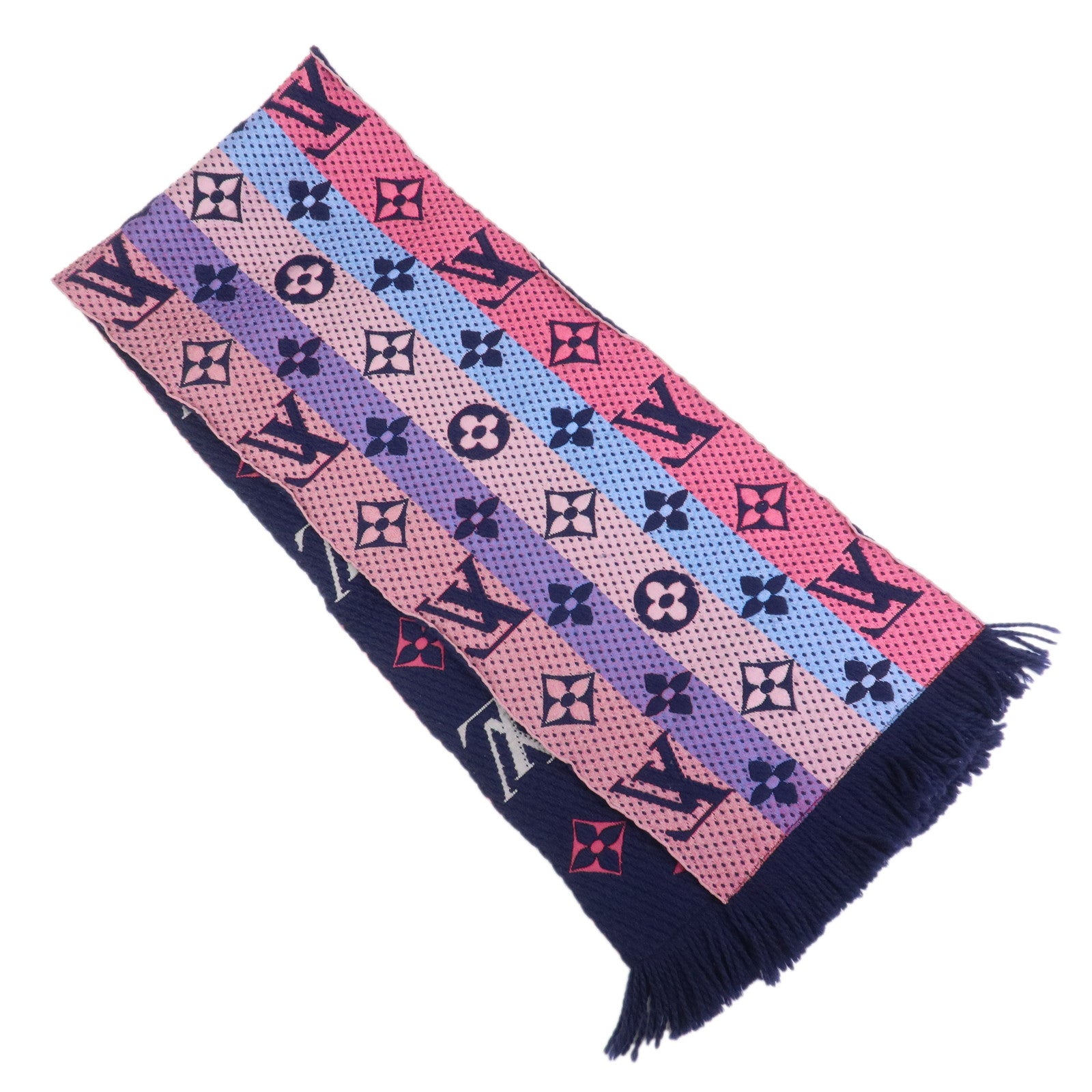 Louis Vuitton Monogram Escharpe Logo Mania Wool Scarf Navy M70899