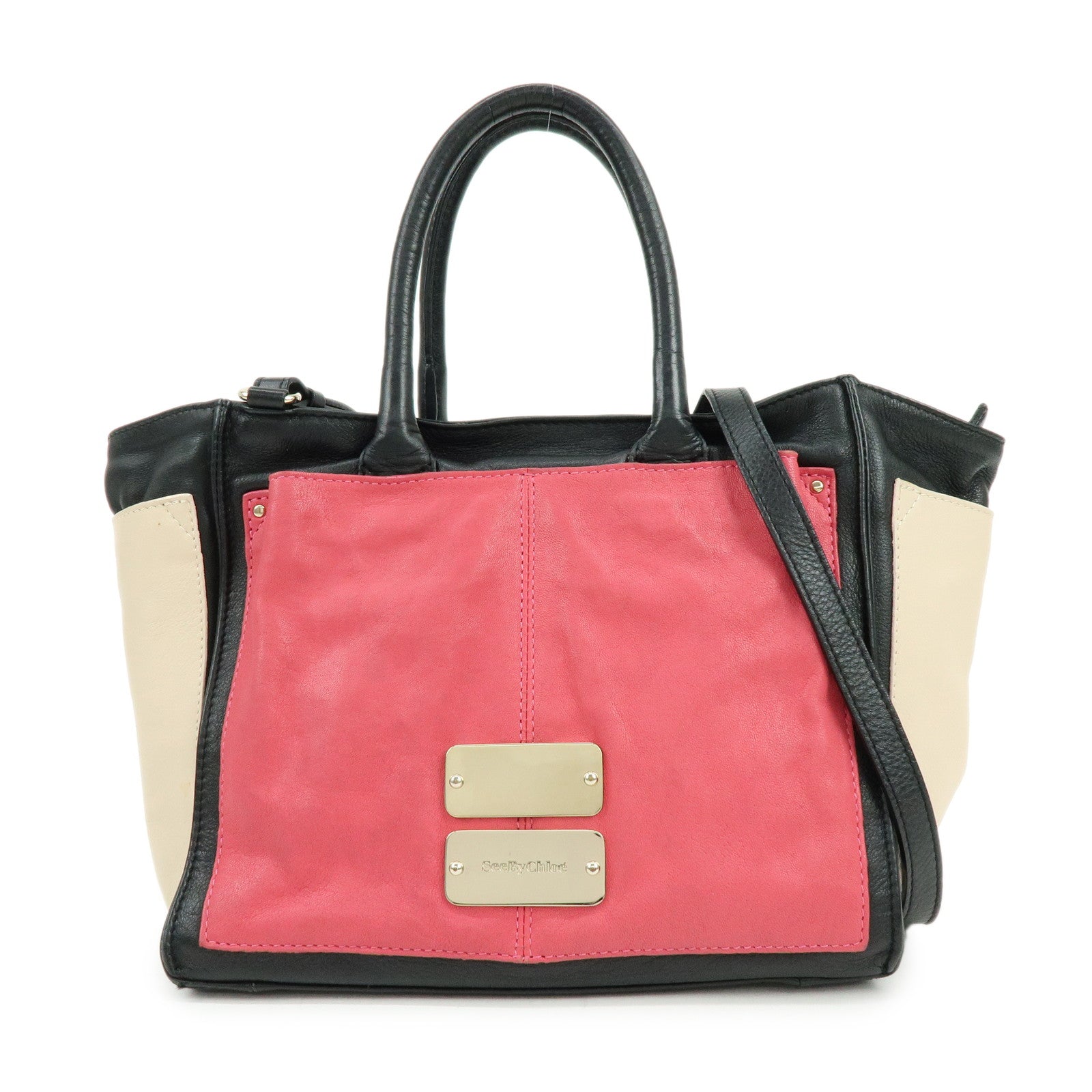 Chloe See By Chloe Leather 2Way Shoulder Bag Hand Bag Pink Black