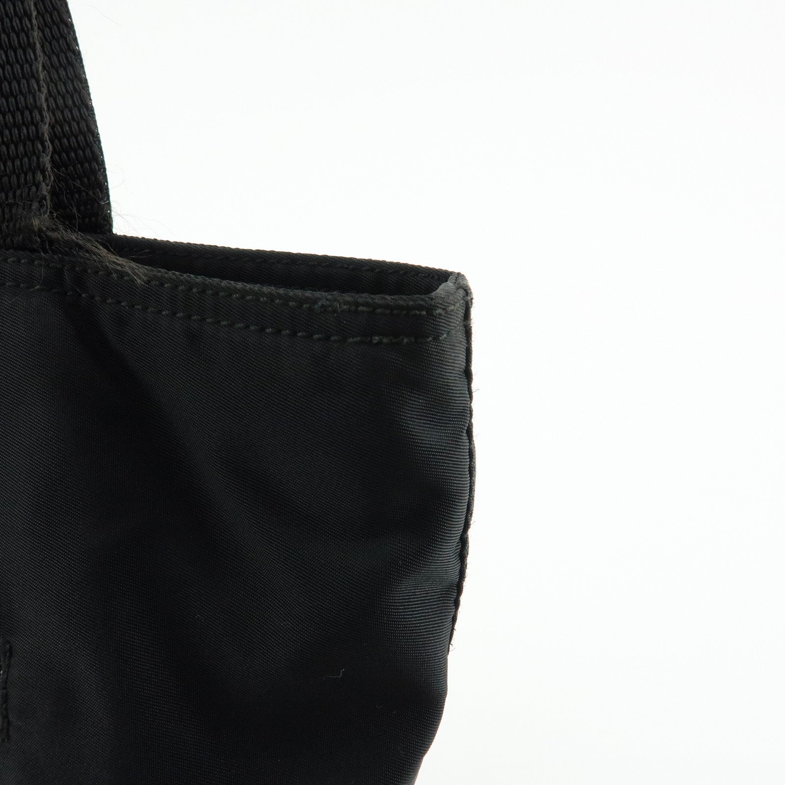 PRADA Triangle Logo Nylon Leather Tote Bag Shoulder Bag Black