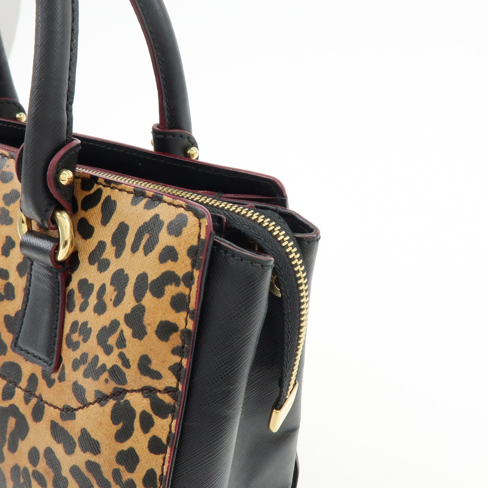 Ferragamo Gancini Leather 2Way Bag Hand Bag Leopard Motif Black