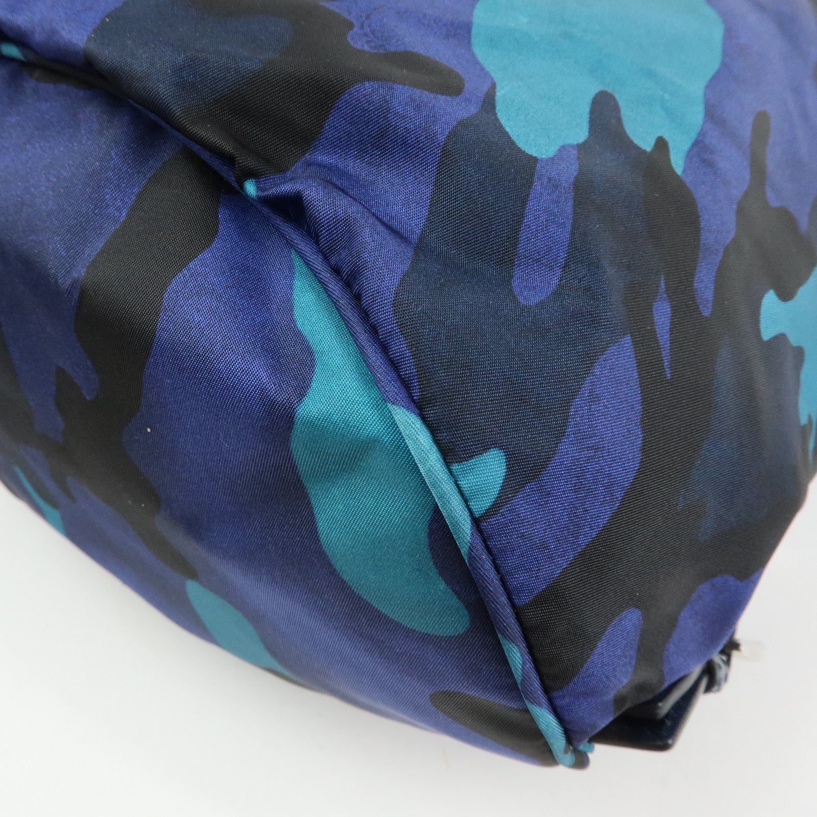 PRADA Triangle Logo Nylon Leather Backpack Camouflage Motif Blue