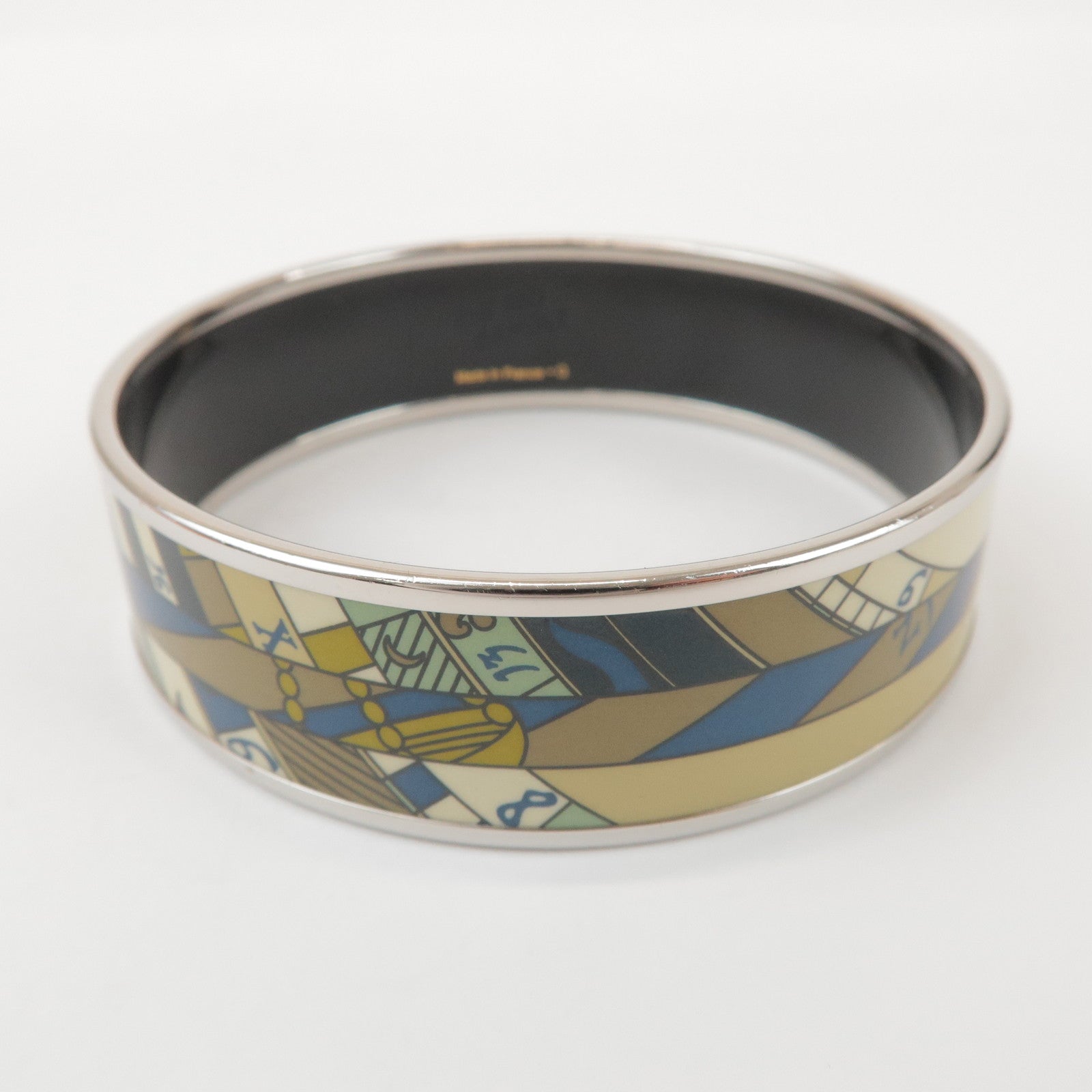 HERMES Email GM Bangle Plated Bracelet Khaki Ivory Navy